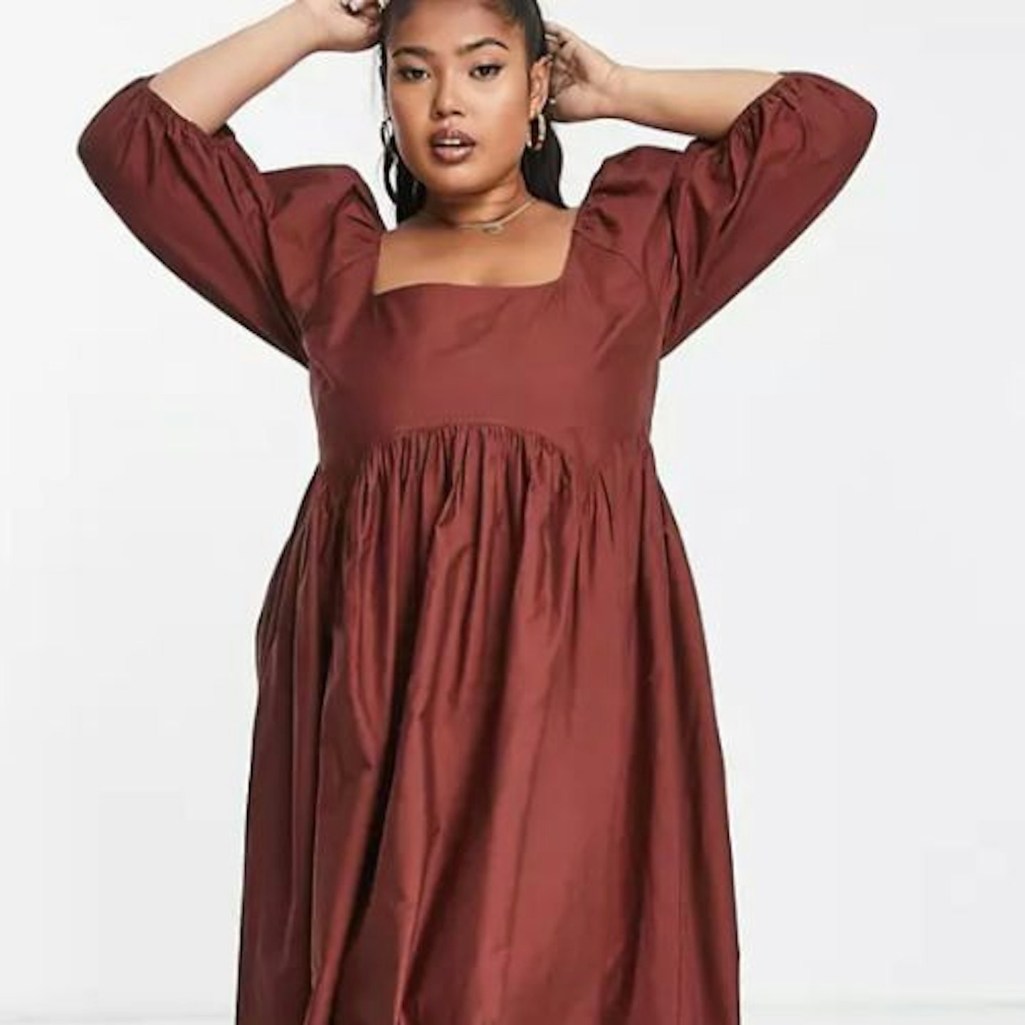 ASOS DESIGN Curve cotton jumbo scallop puff sleeve smock midi dress - plus size maternity clothes