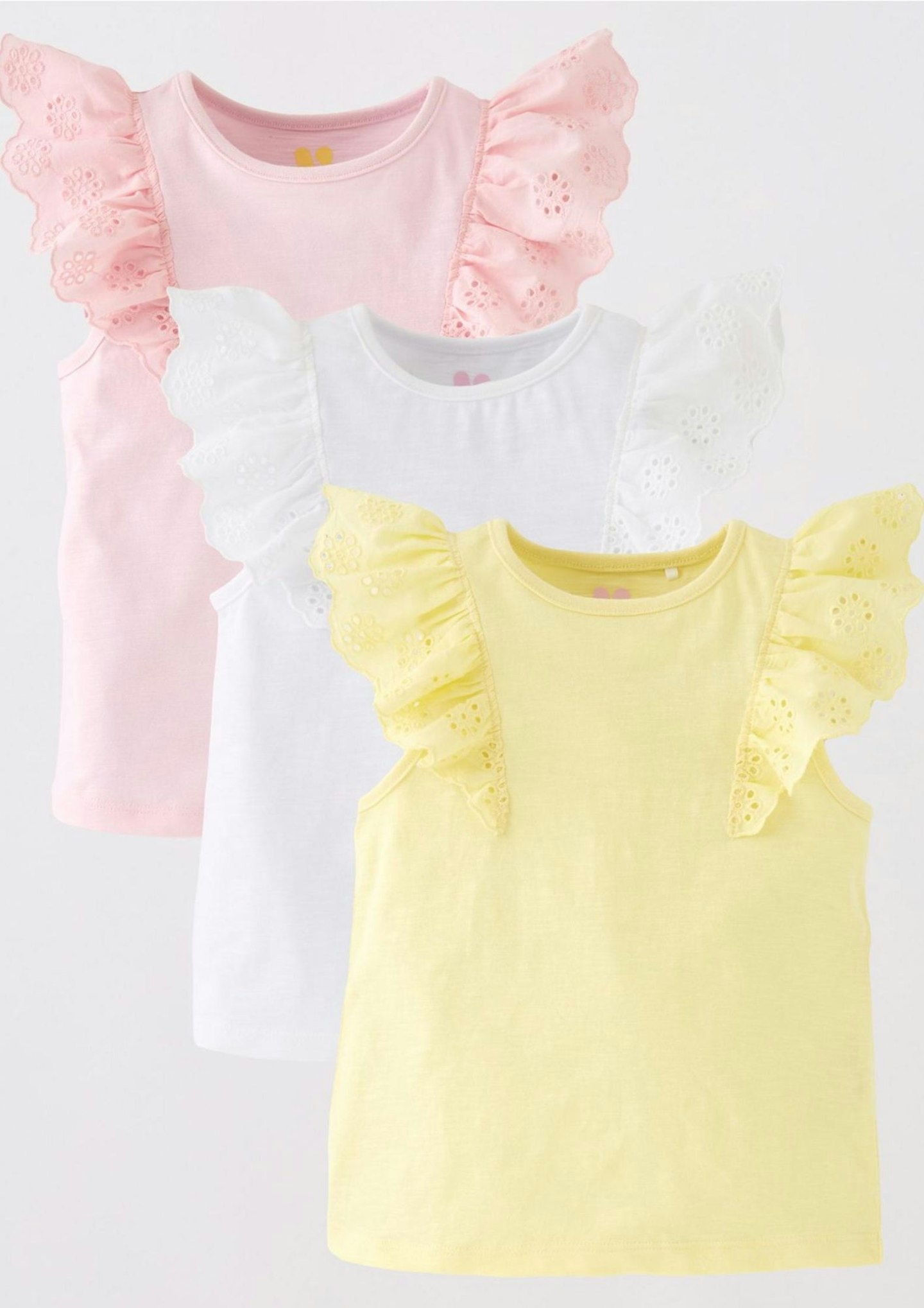 Girls Broderie Frill Short Sleeve T-Shirts