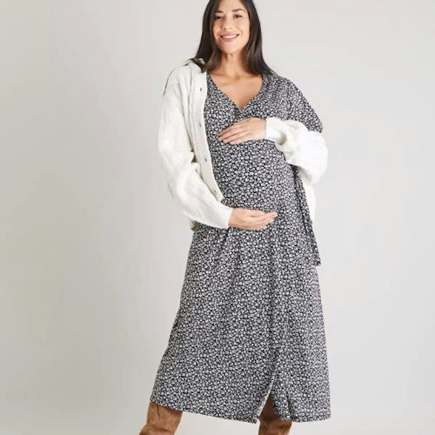 Tu MATERNITY Mono Ditsy Floral Wrap Midi Dress - plus size maternity clothes