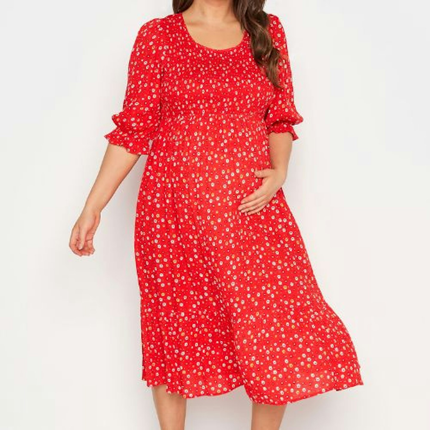 BUMP IT UP MATERNITY Curve Red Ditsy Print Tiered Dress