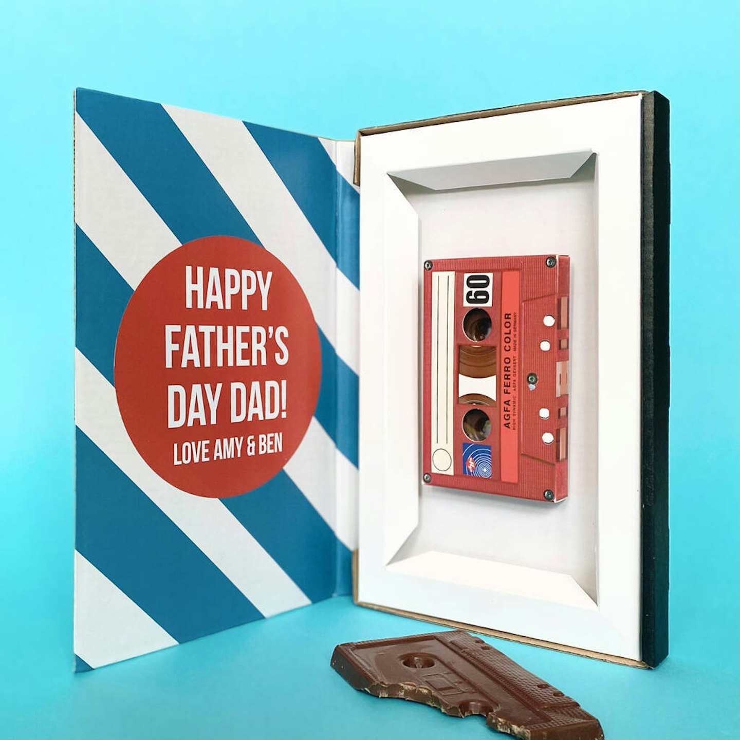 An image of a father's day card box and milk chocolate cassette