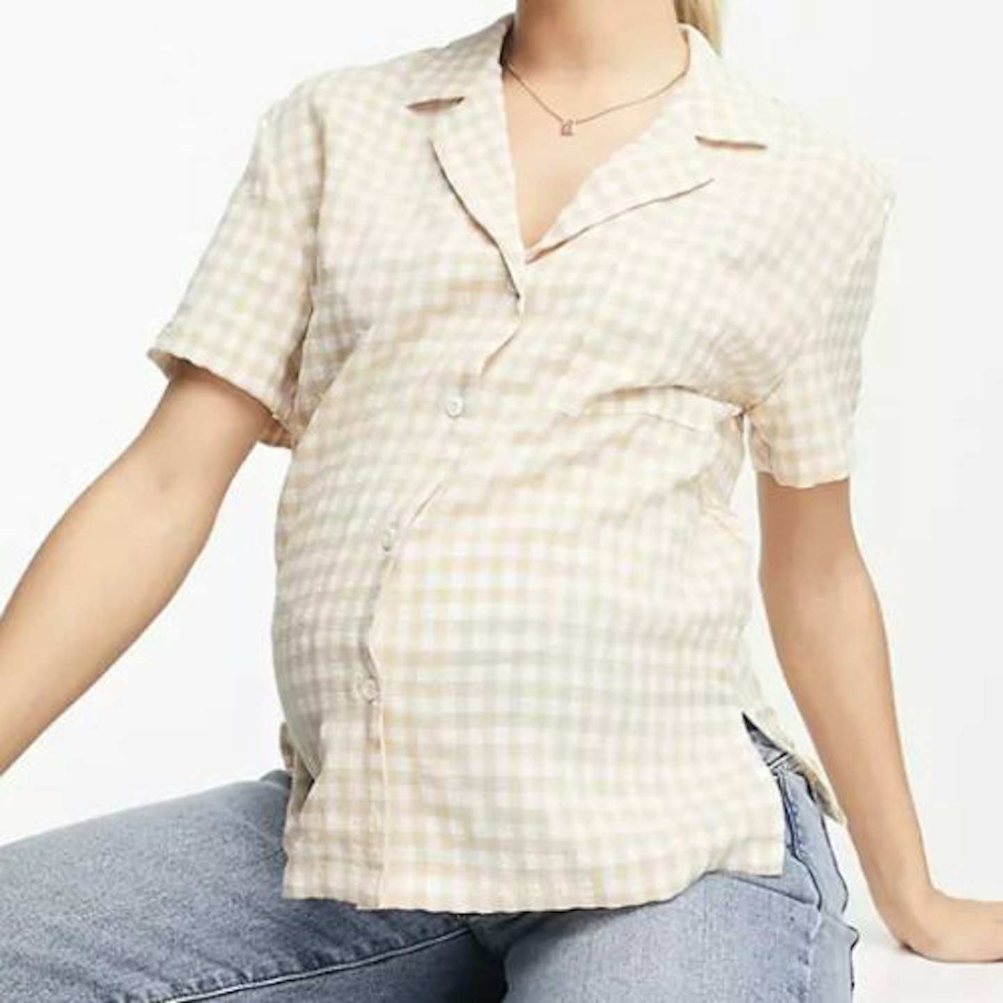 CottonOn Maternity short sleeved shirt in taupe gingham