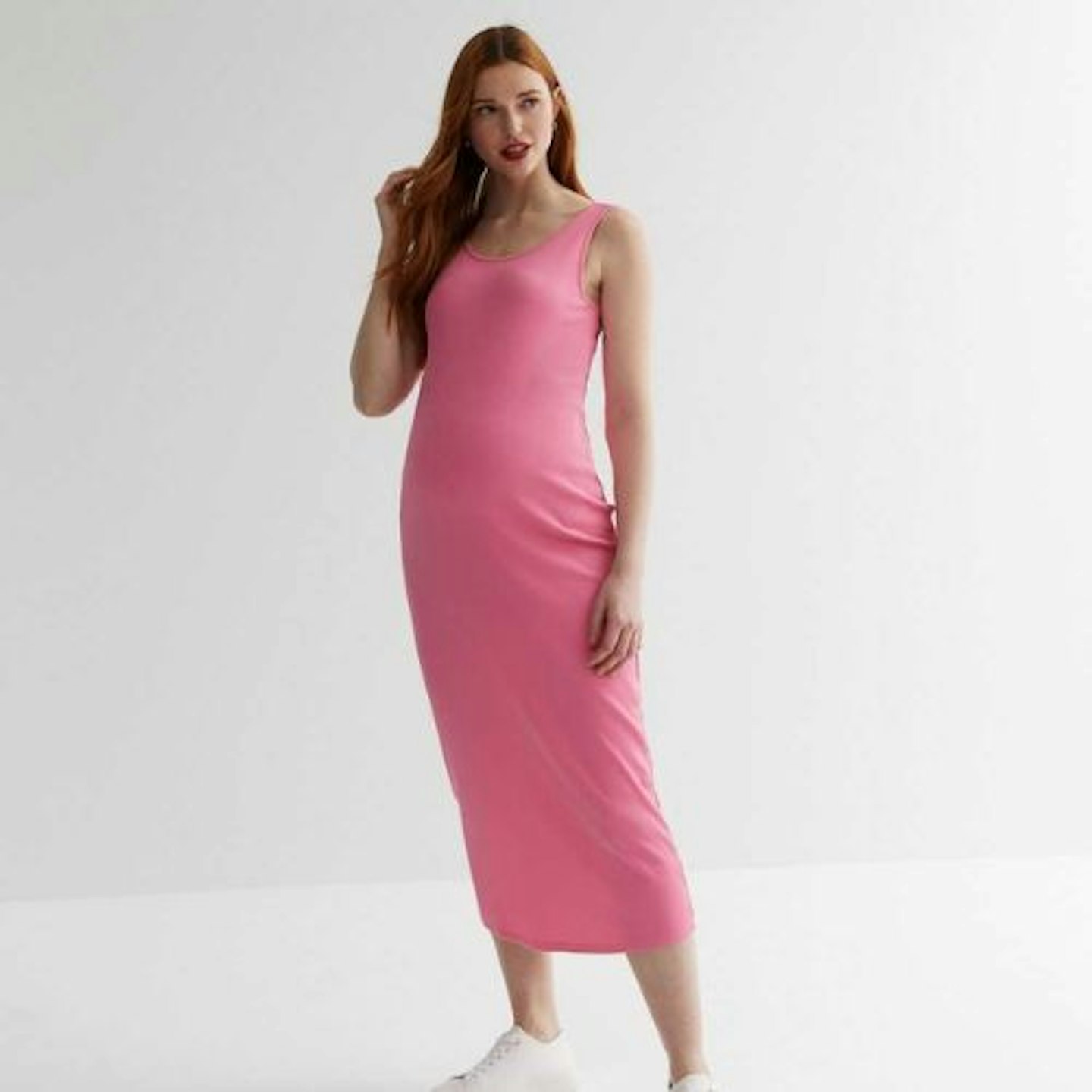 New Look Maternity Pink Ribbed Racer Midi Bodycon Dress