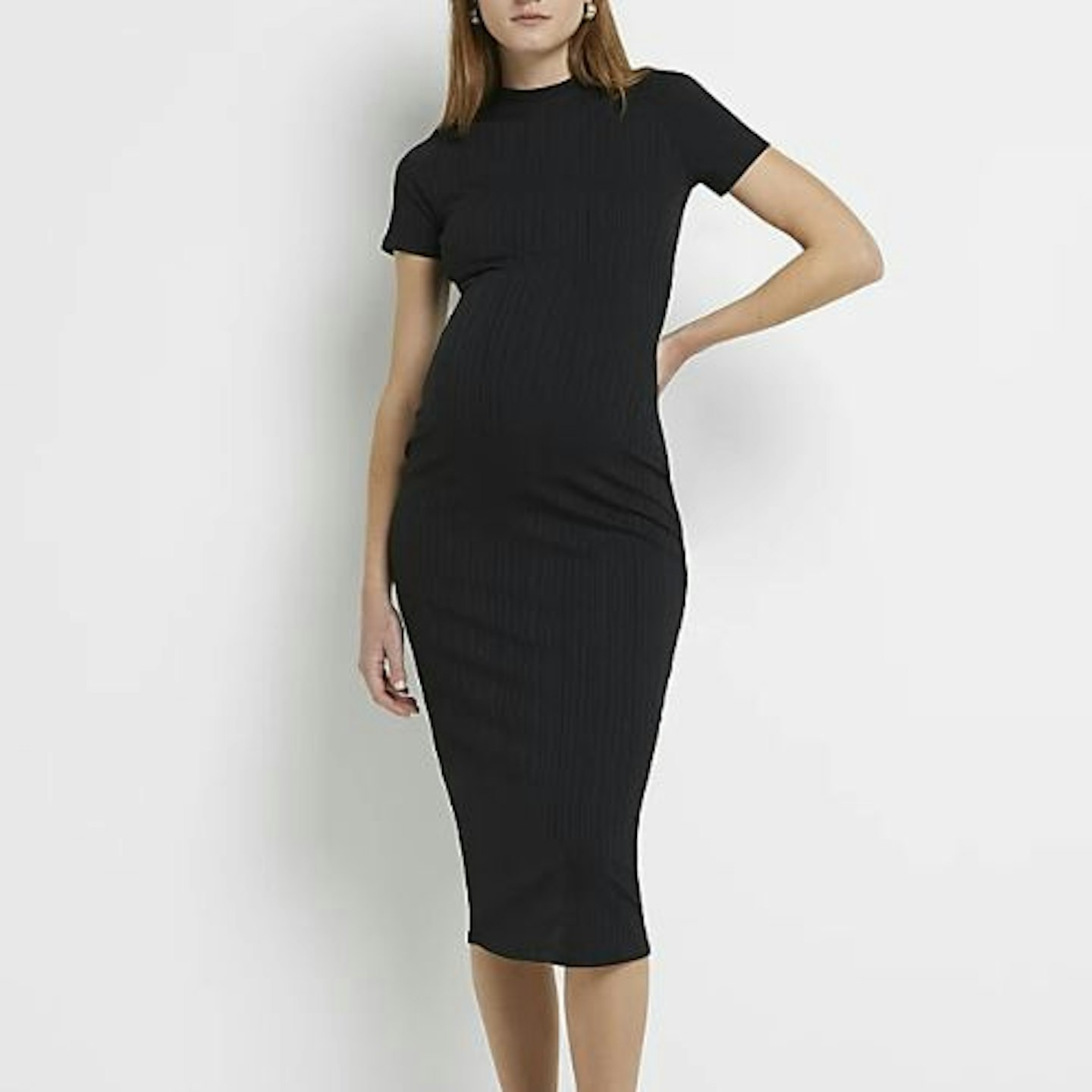 RIVER ISLAND BLACK MATERNITY BODYCON MIDI DRESS