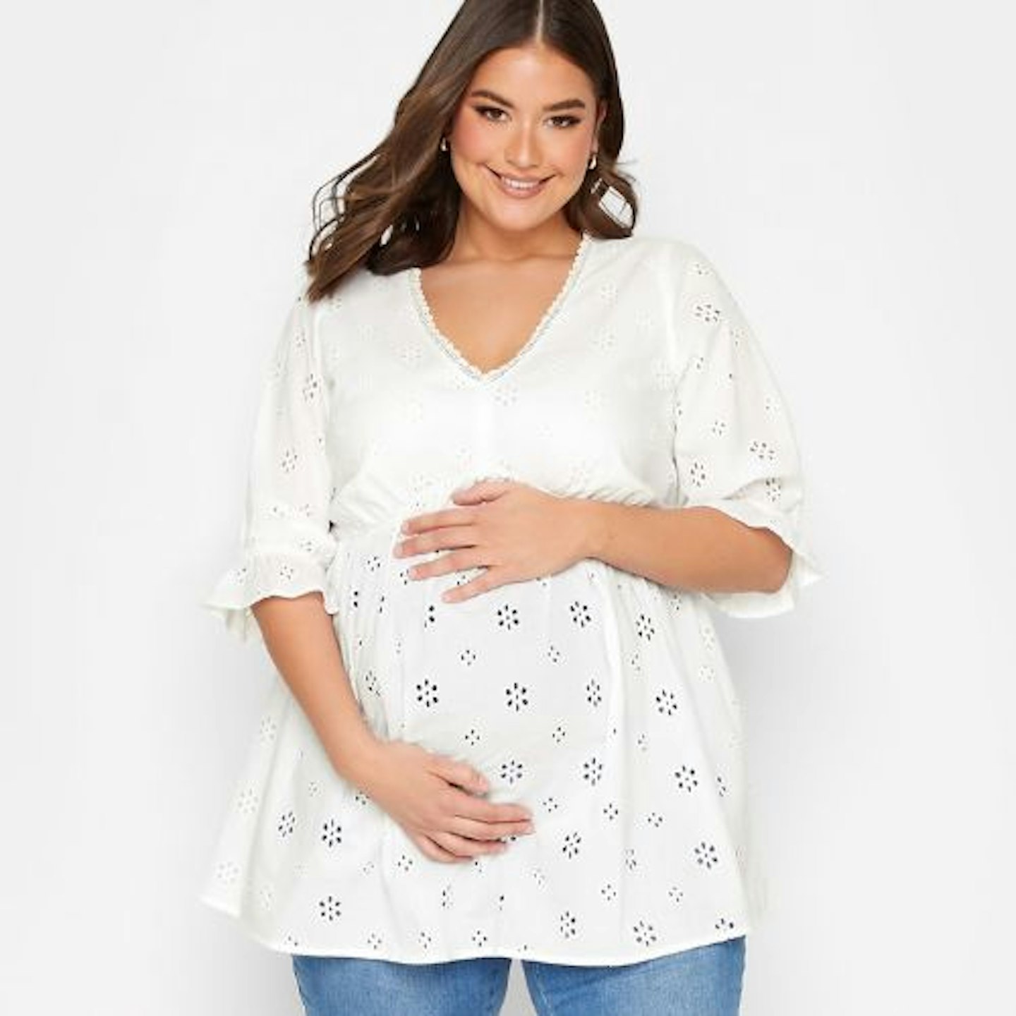 Yours BUMP IT UP MATERNITY Curve White Broderie Anglaise Blouse