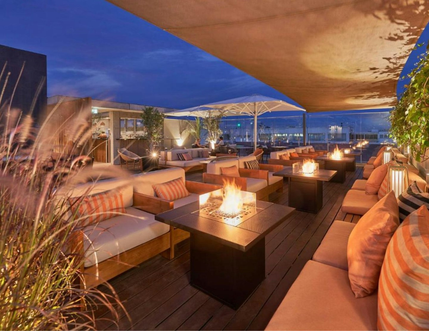 A fire pit on the roof terrace of Porto Liberdade Hotel in Portugal