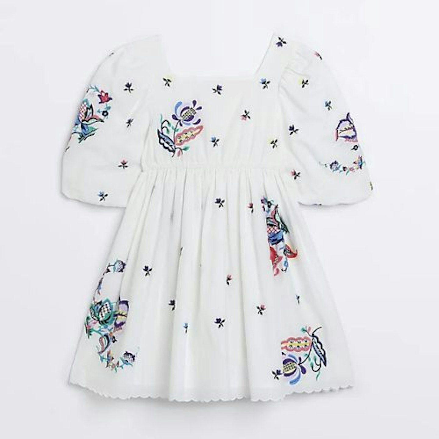RIVER ISLAND GIRLS WHITE FLORAL EMBROIDERED SMOCK DRESS