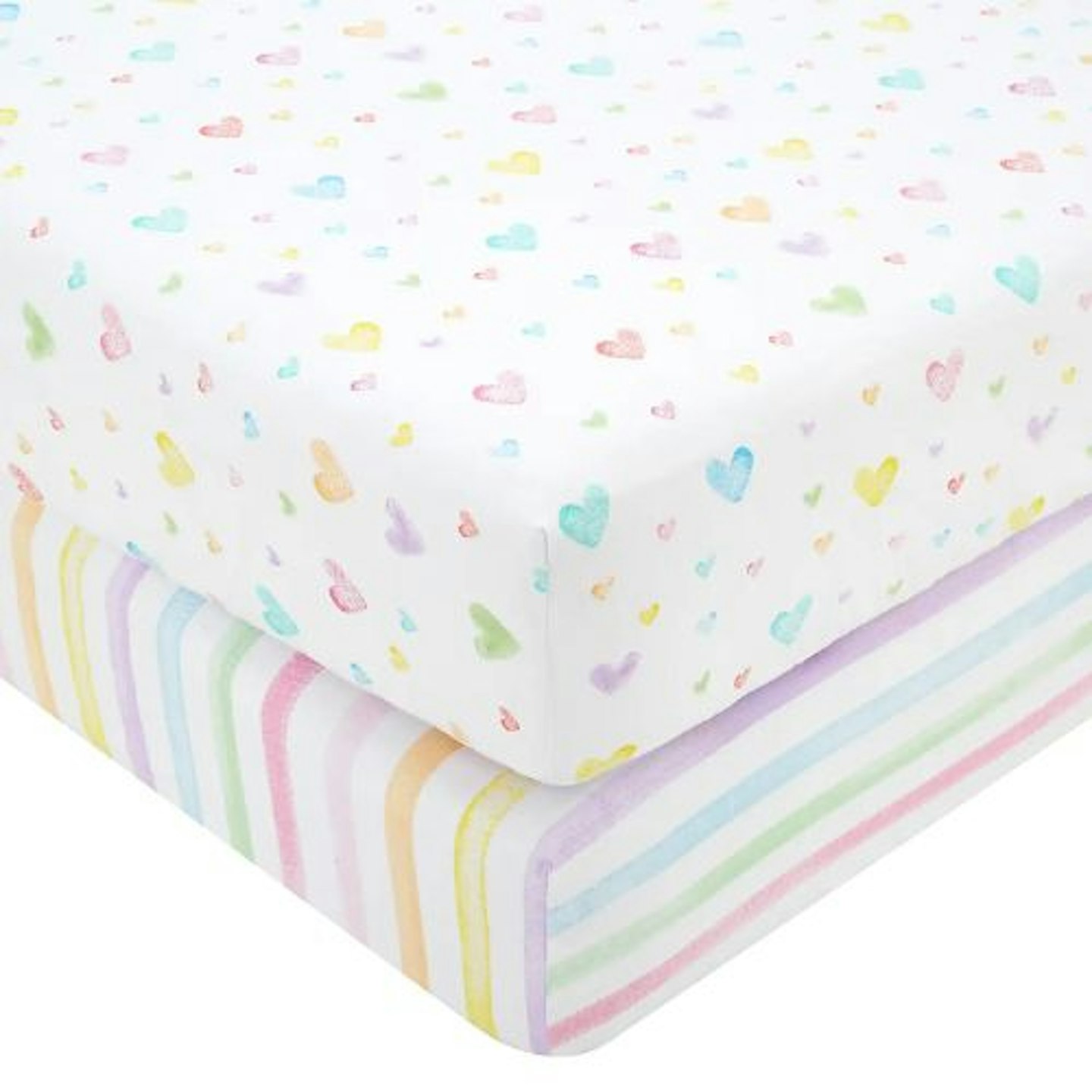 Best rainbow nursery decor Pack of 2 Rainbow Hearts Fitted Sheets