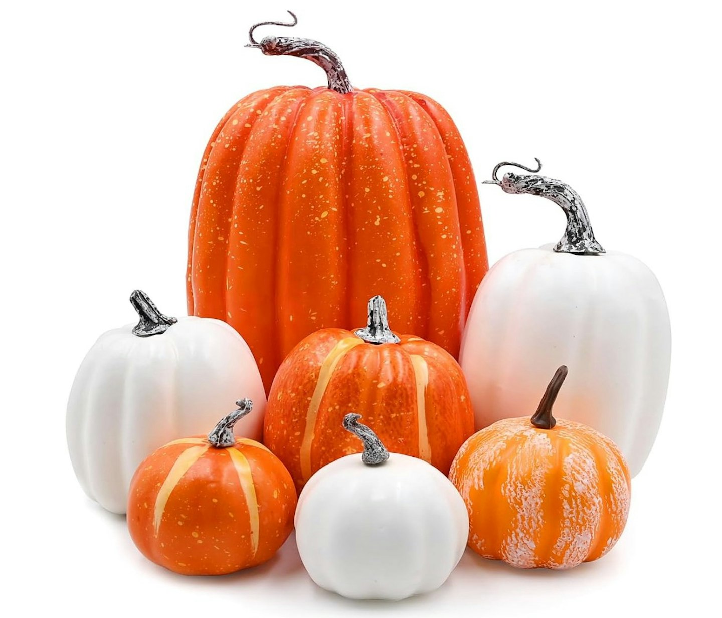 ADQUATOR 7pcs Orange and White Artificial Pumpkins