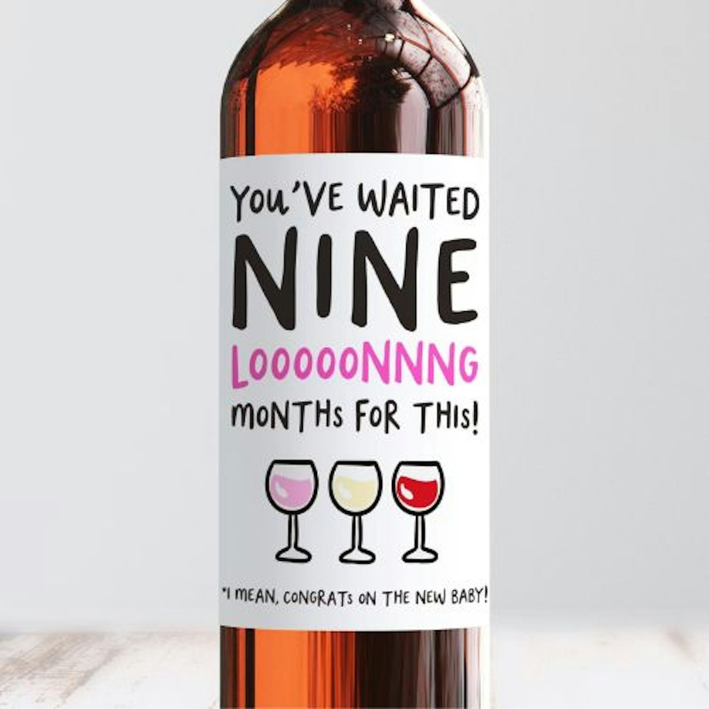 Best push present gifts Funny Nine Months Baby Wine Label
