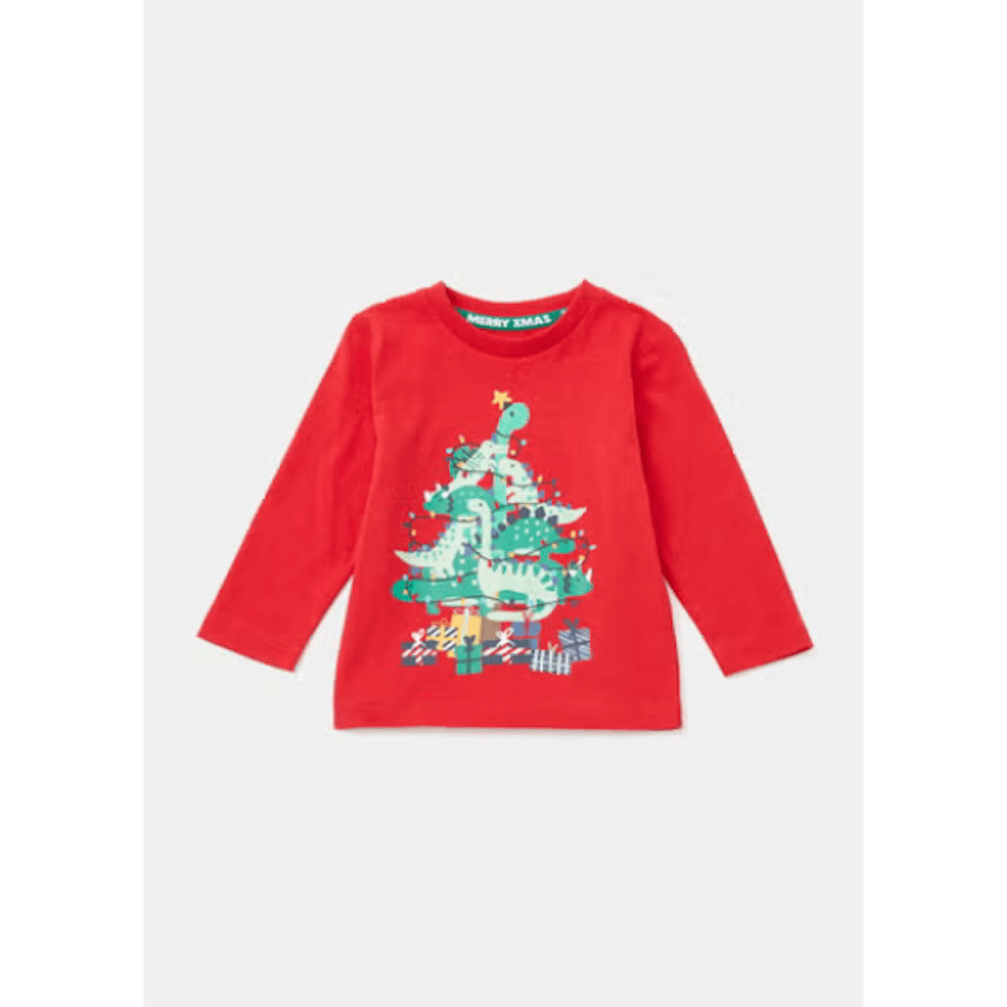 Best Christmas outfit Boys Red Christmas Dinosaur Long Sleeve T-Shirt
