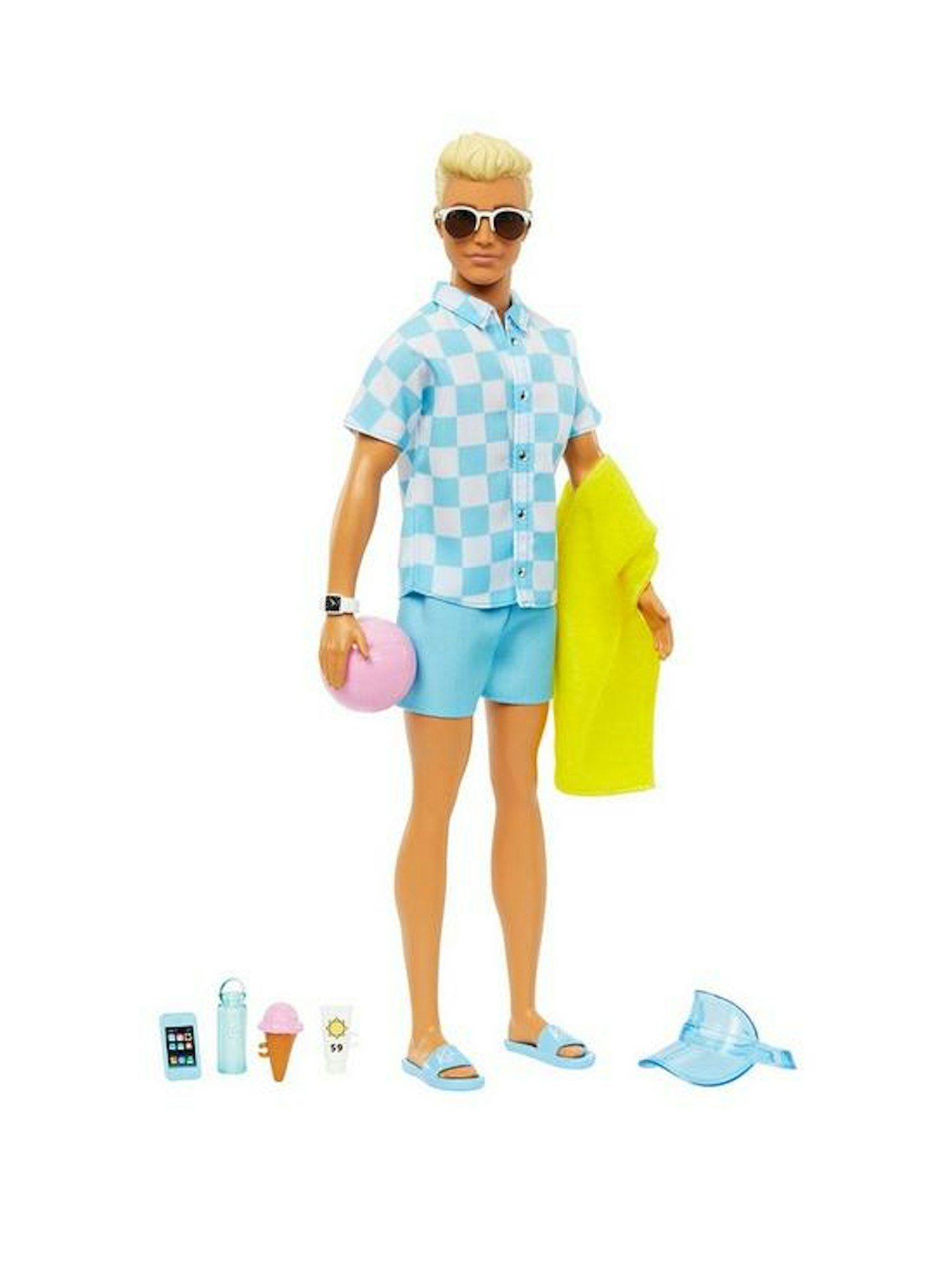 Barbie Blonde Ken Doll with Swim Trunks and Beach Accessories