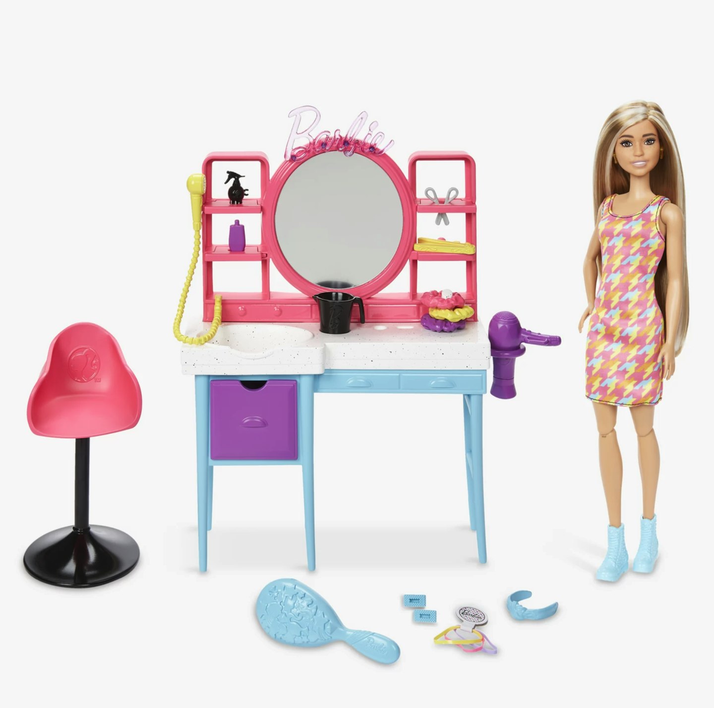 Barbie Doll and Hair Salon Playset, Long Color-Change Hair