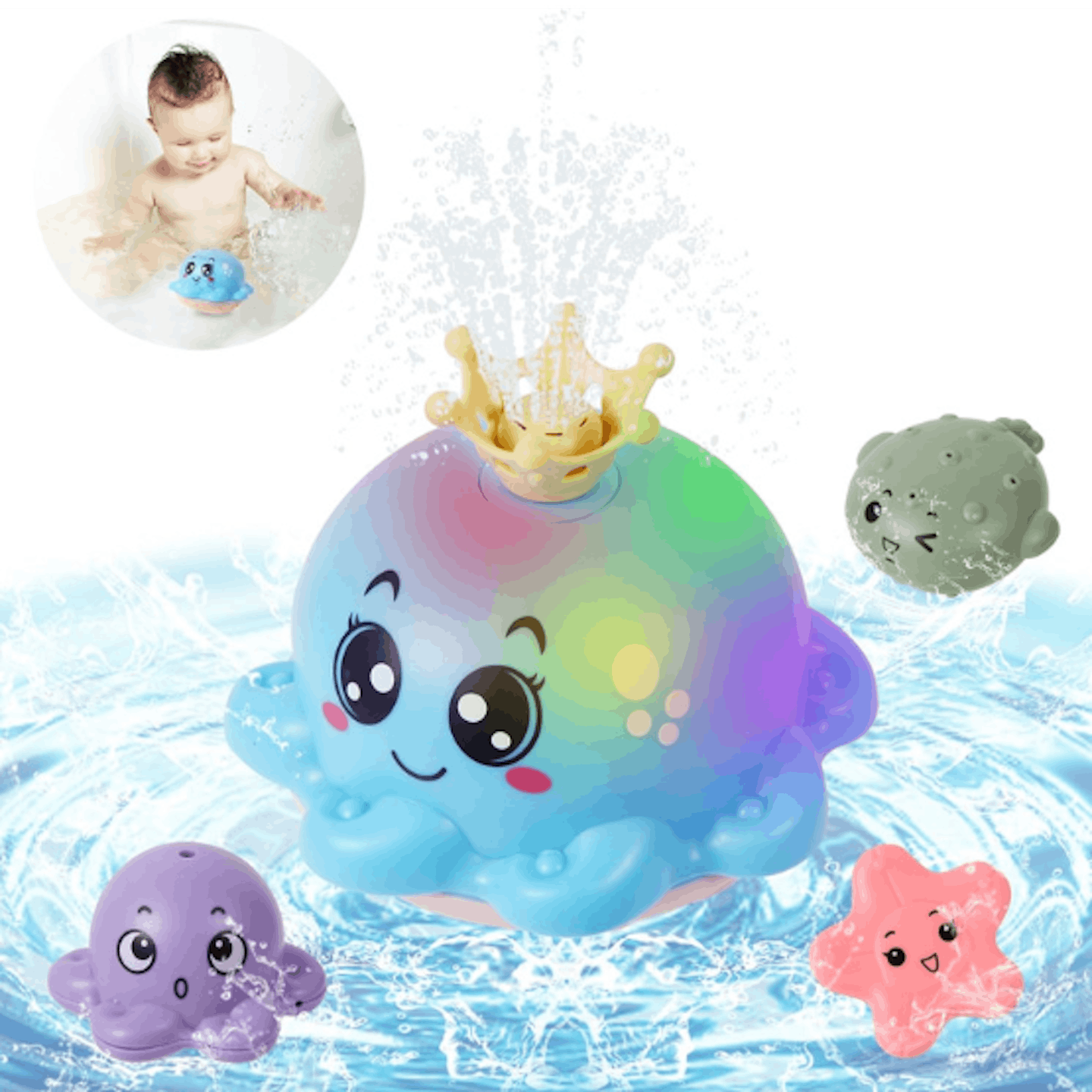 best bath toys Delacazy LED Automatic Spray Water Octopus Light Up Bath