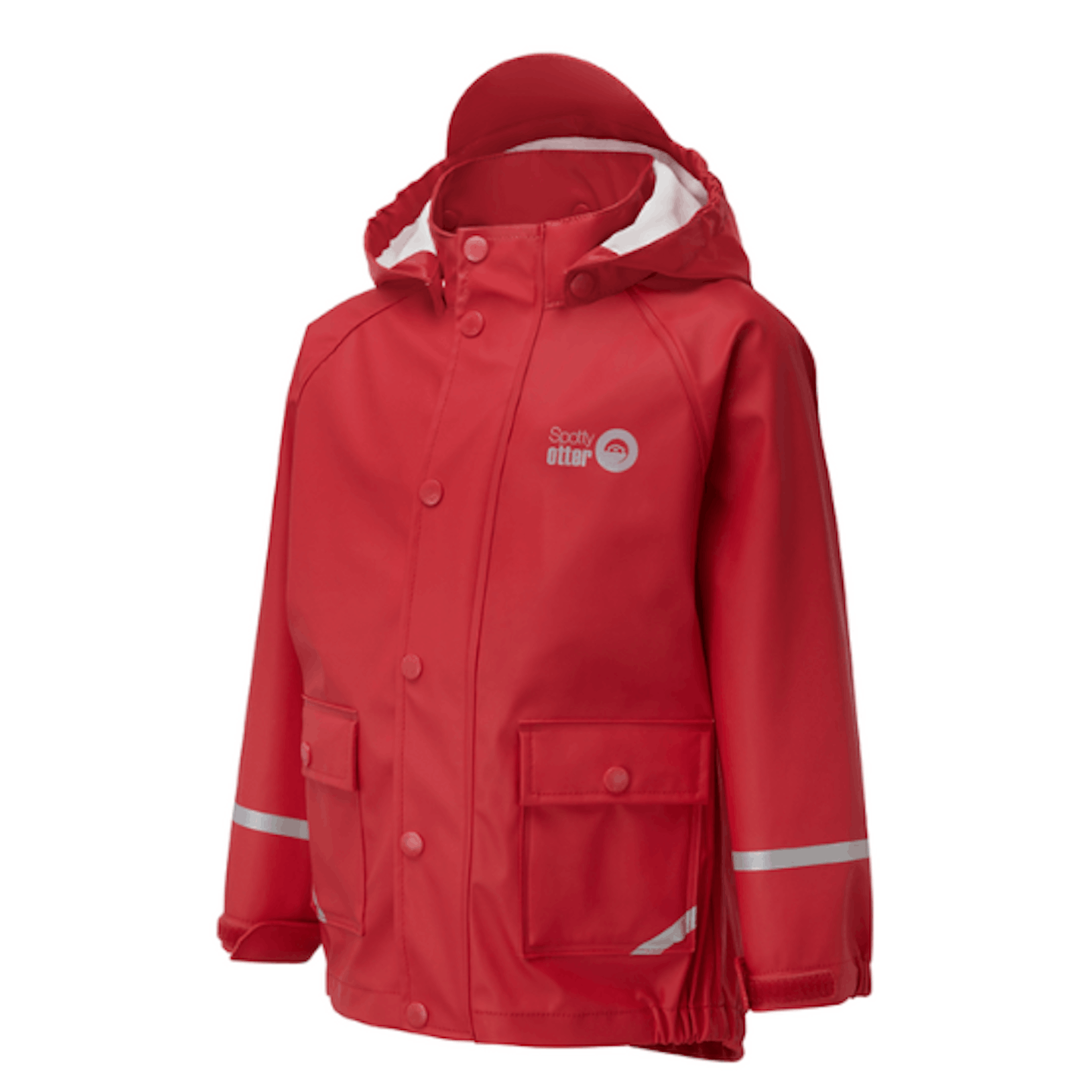 Red raincoat for kids with a capped hood to keep rain off the face
