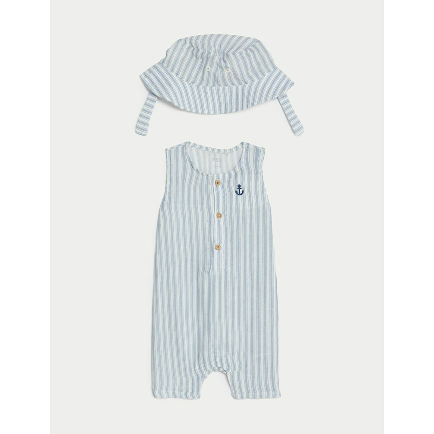 M&S 2pc Cotton Pure Cotton Striped Romper and Hat