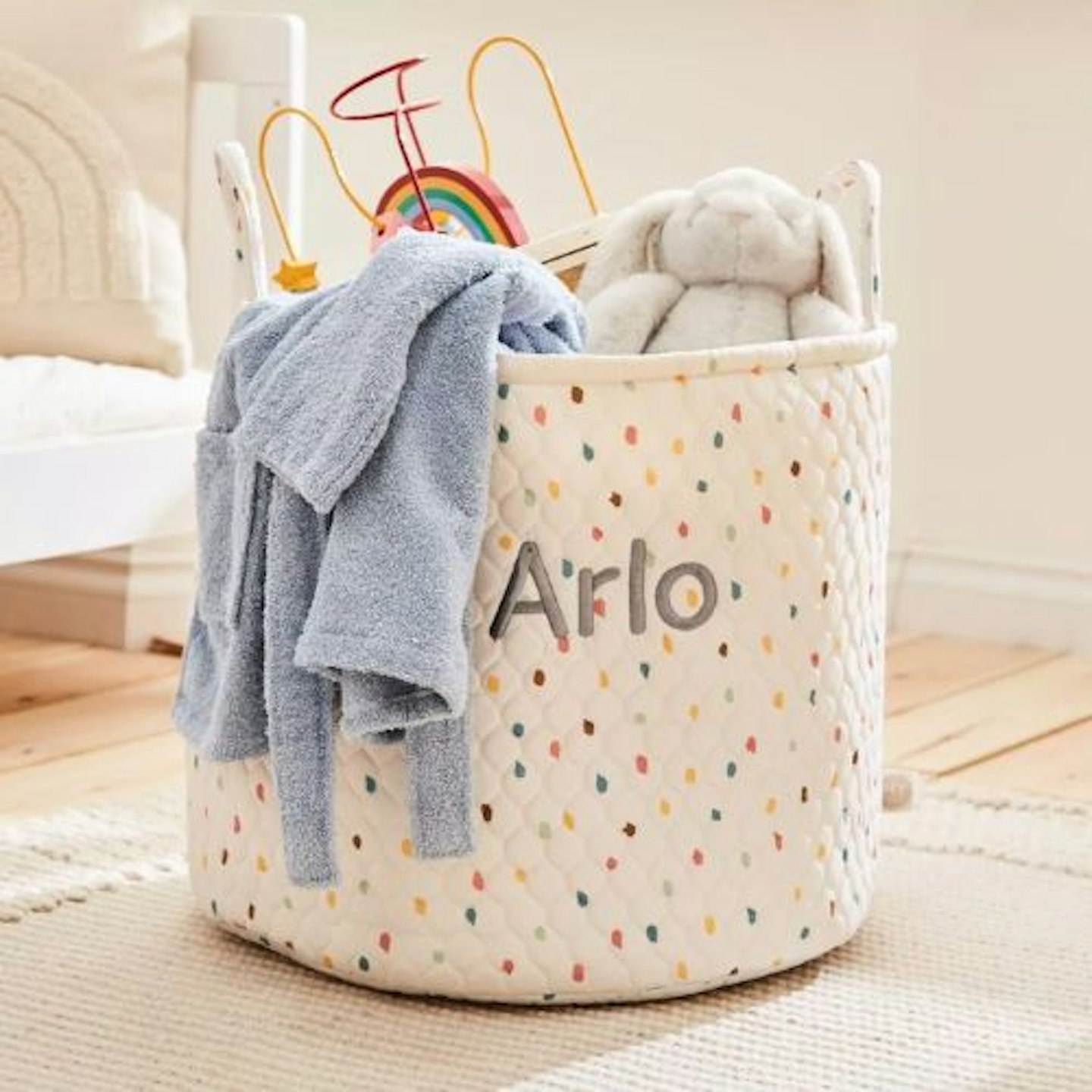 Best toy storage and organiser Personalised Large Rainbow Polka Dot Storage Bag