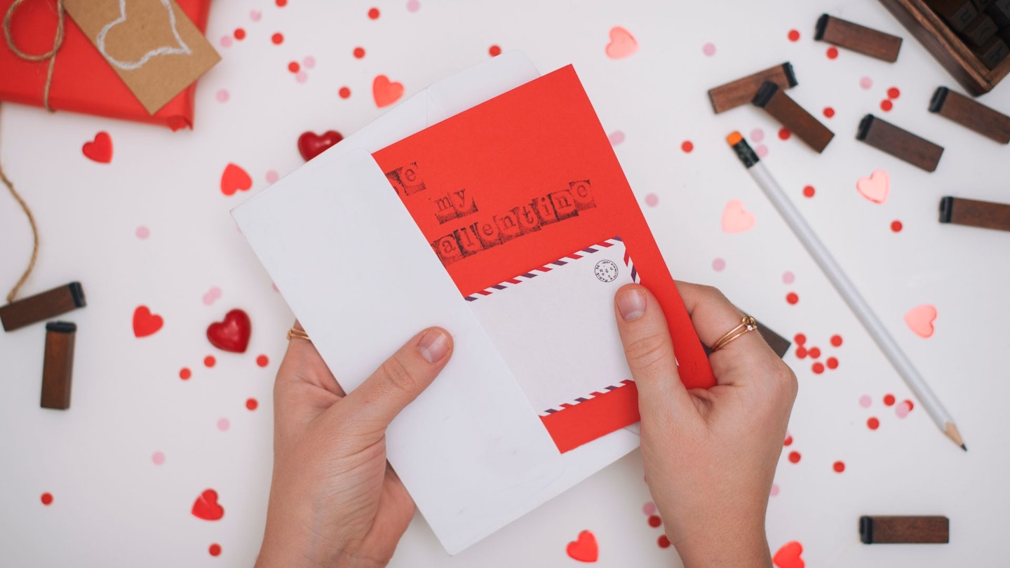 A Valentine's Day poem inside a homemade Valentine's Day card and envelope