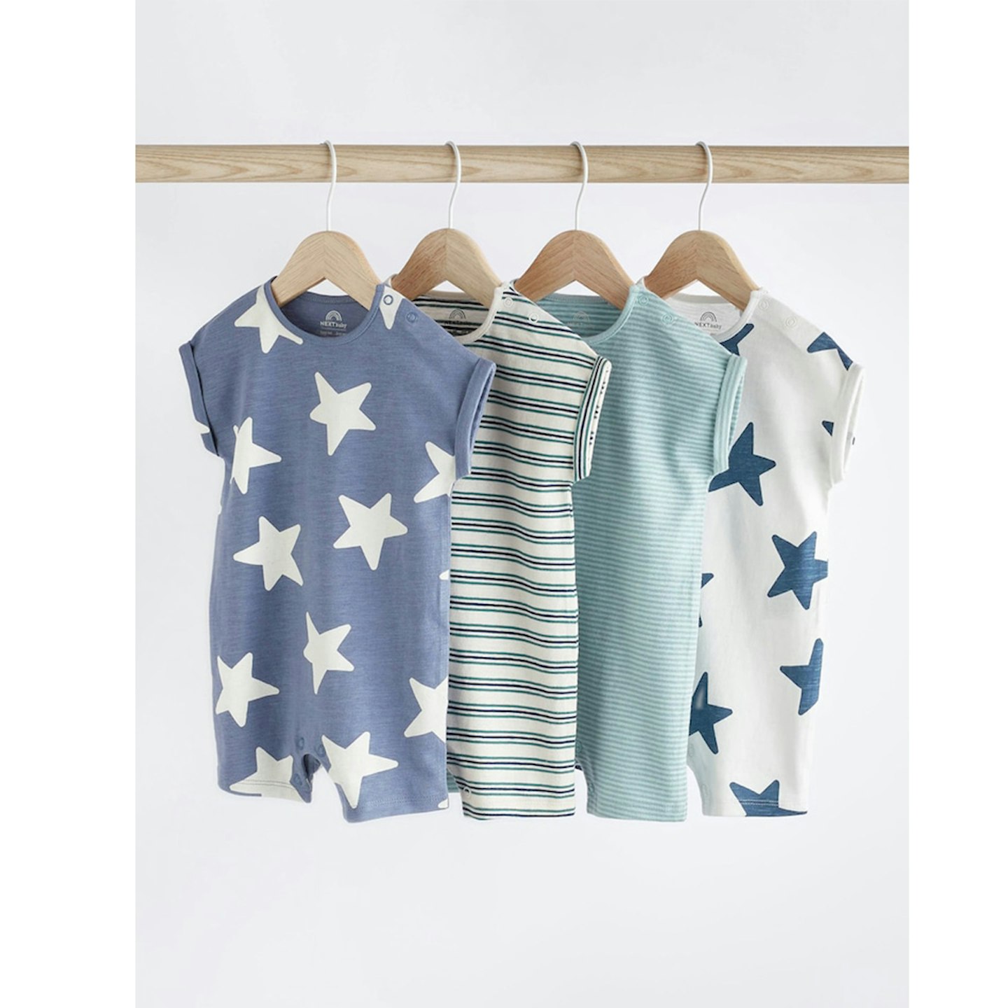 Teal Blue Star Jersey Baby Rompers