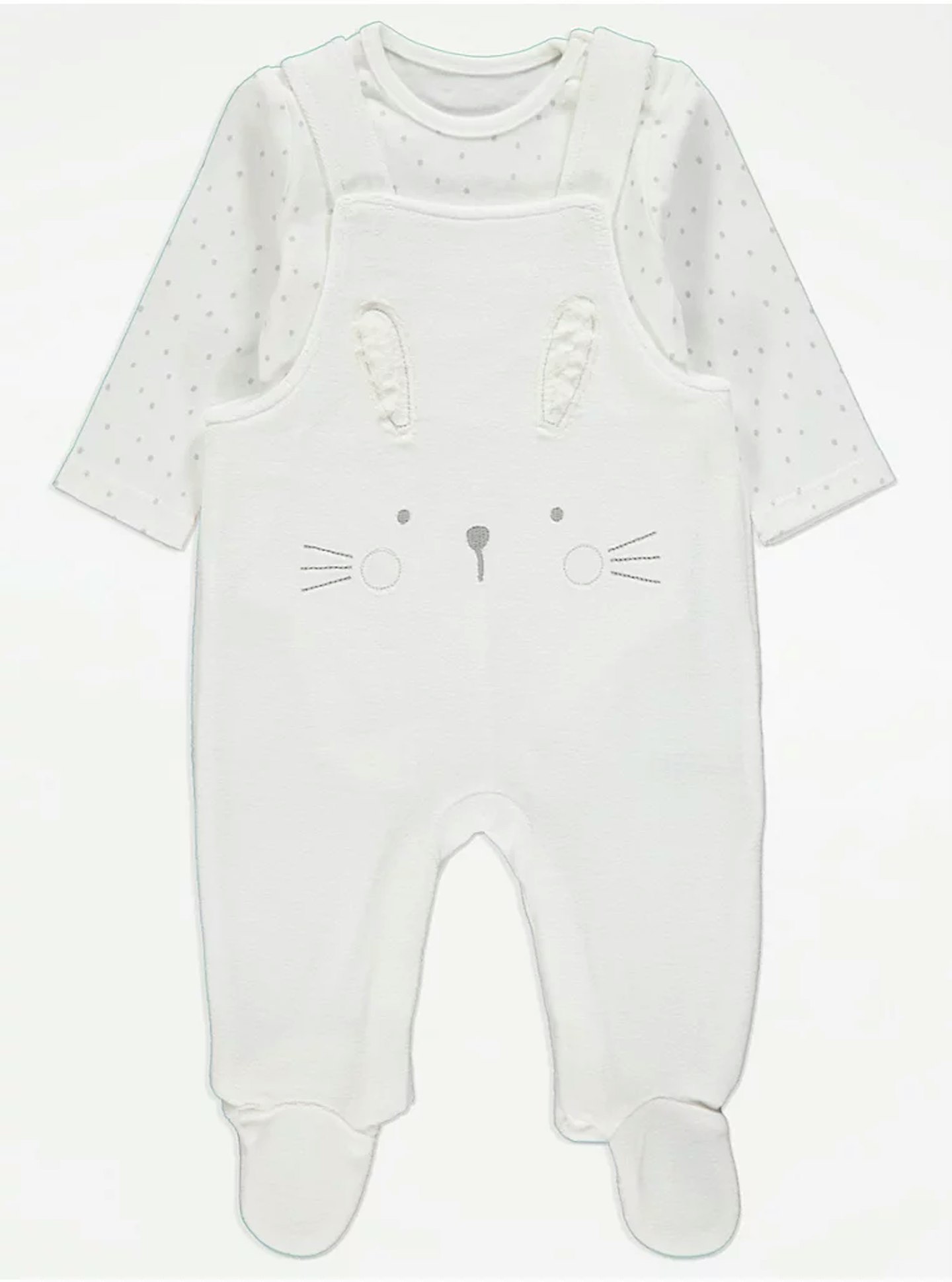 White Bunny Print Dungarees and Bodysuit Outfit