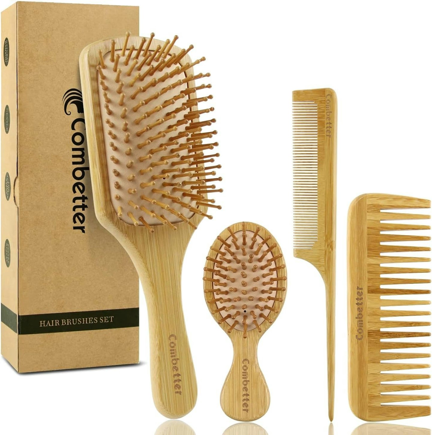 Combetter Natural Bamboo Hairbrush Set