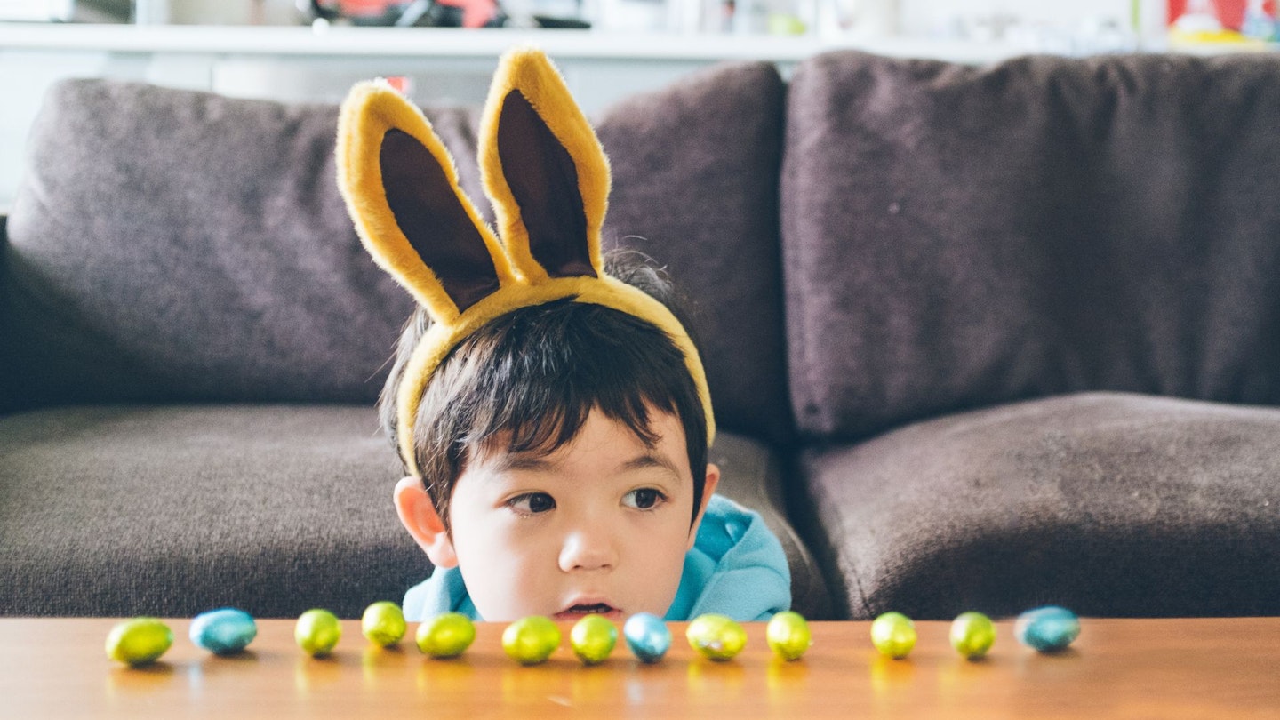 Child with Easter bunny ears