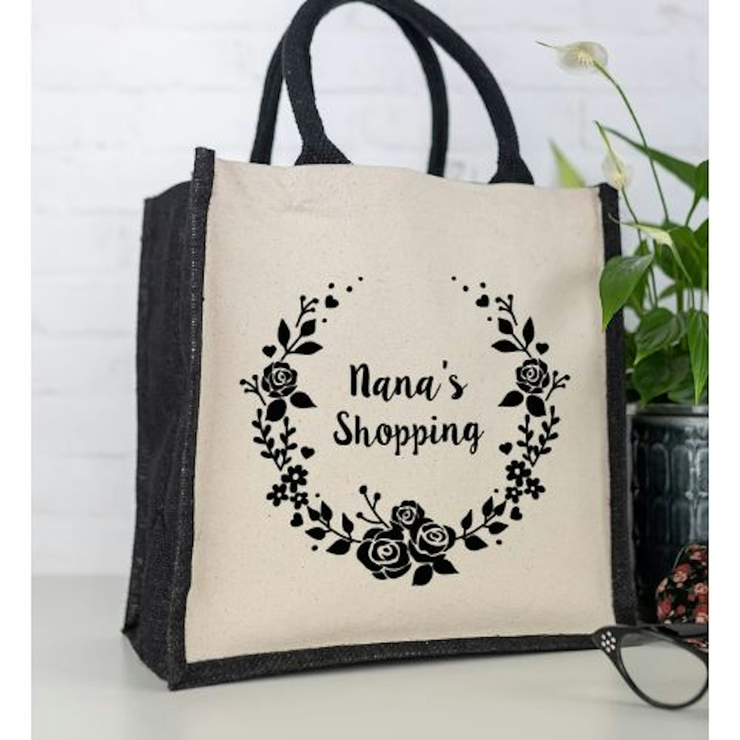 Best Mothers Day gifts for Nanny Personalised Grandma's Wreath Shopping Canvas Bag