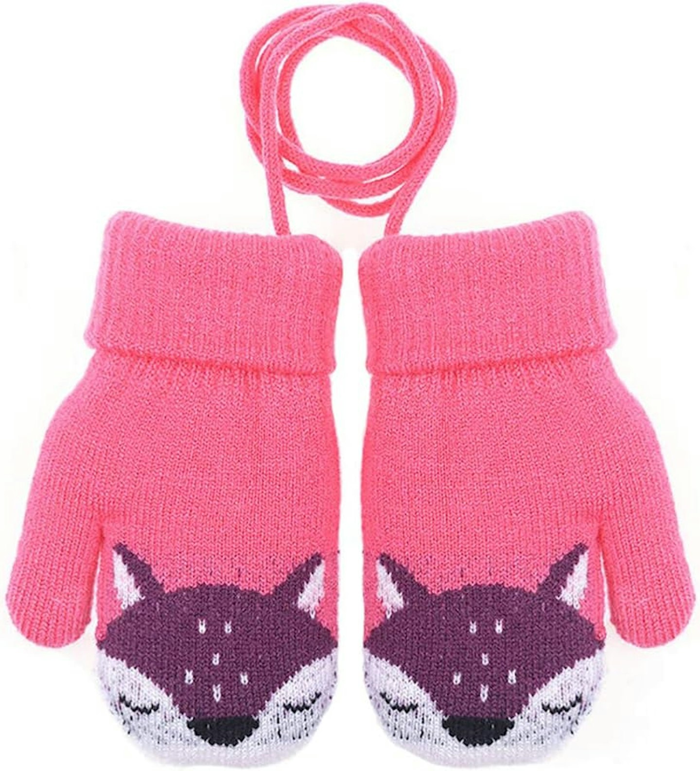 Pink fox design mittens for babies 