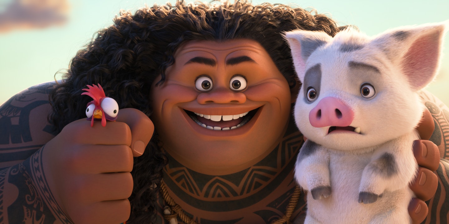 Fan favourites from the first Moana movie Maui, Hei Hei and Pua in the new Moana 2 movie.