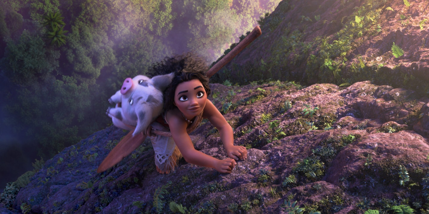 Disney's Moana and her pig Pua embarking on an adventure in the new Moana 2 movie.