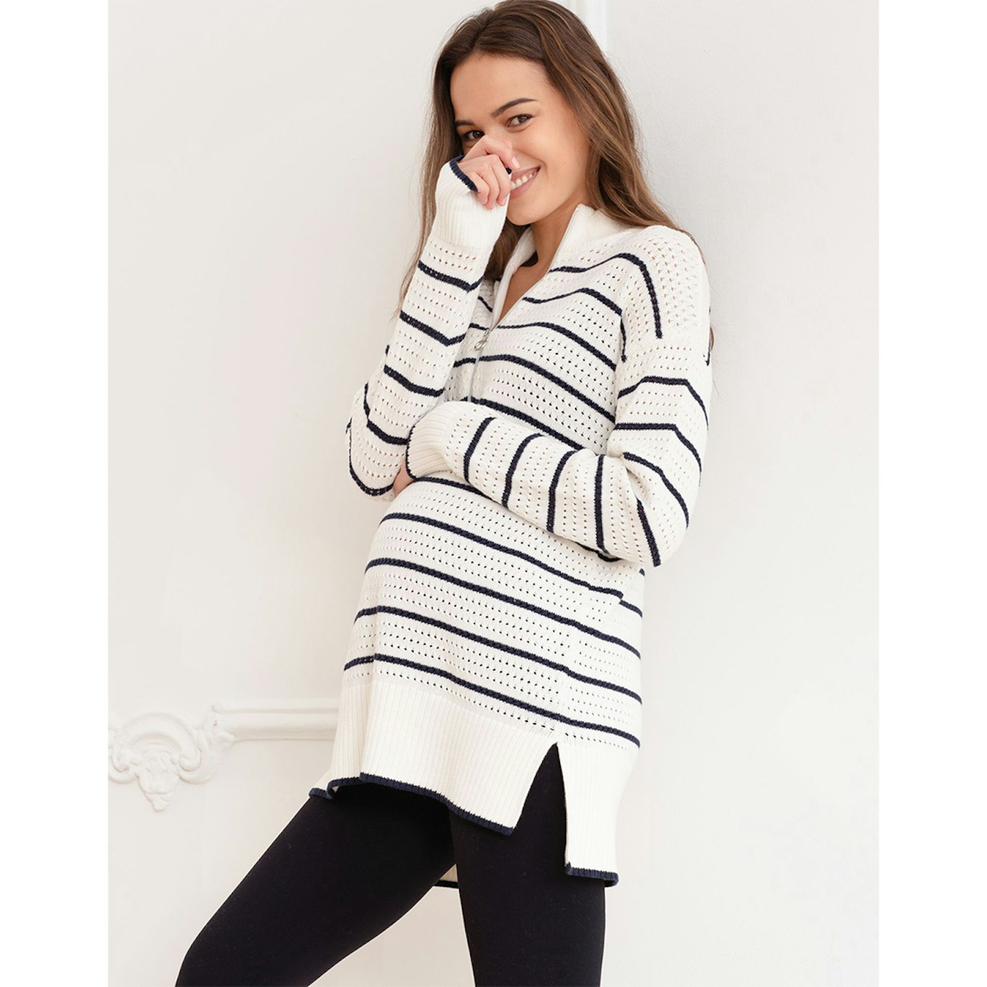 Textured Stripe Cotton Maternity & Nursing Jumper