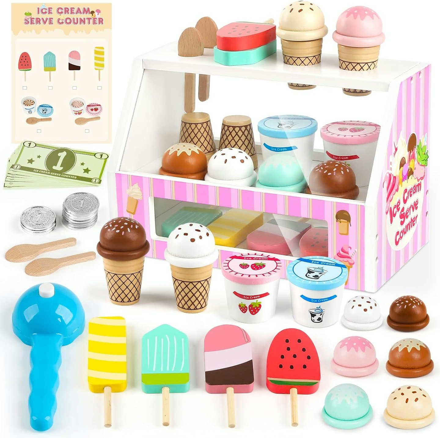Wooden ice cream toy shop with accessories to make toy ice creams and lollies