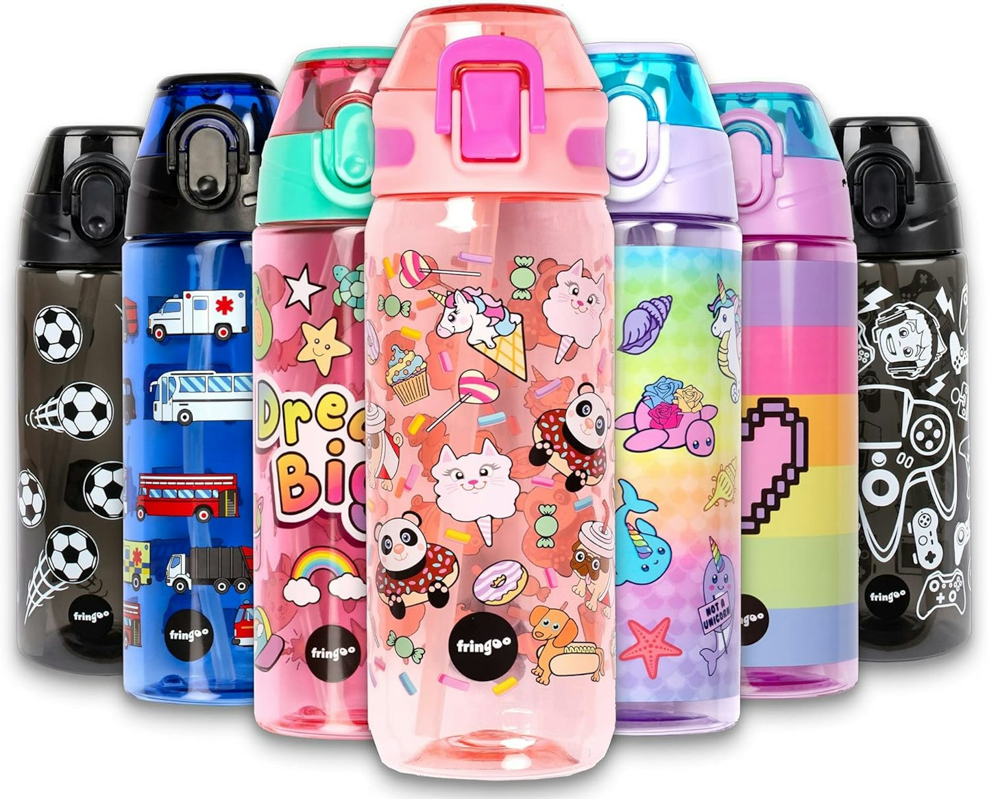 Child's large capacity water bottle with different designs from footballs to sea animals