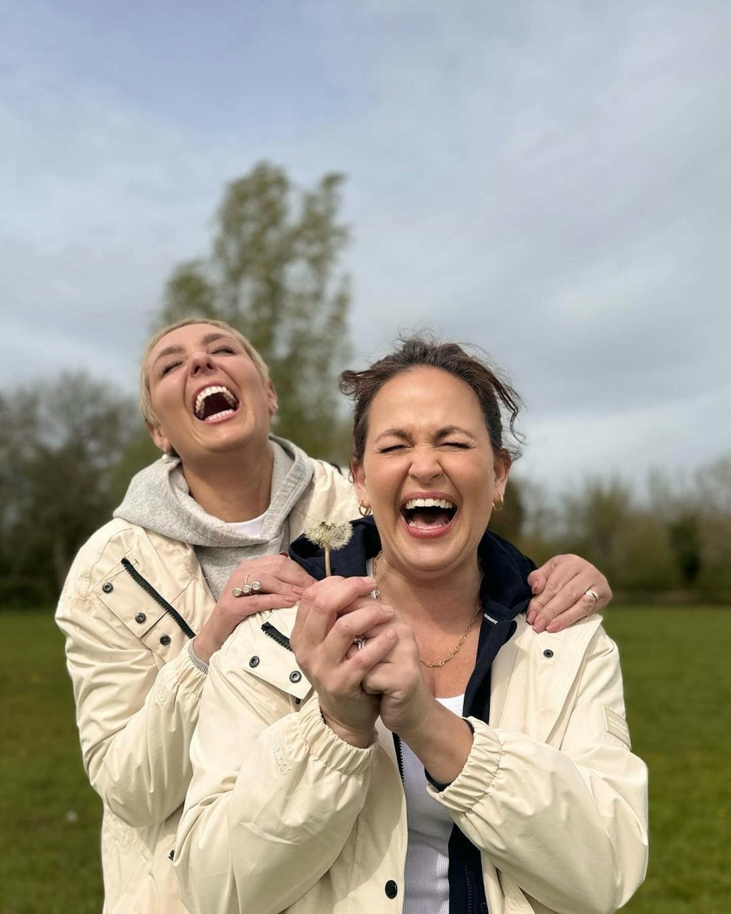 Giovanna Fletcher and her good friend, Strictly Come Dancing's Amy Dowden wearing the Nerenda Long Waterproof Jacket.