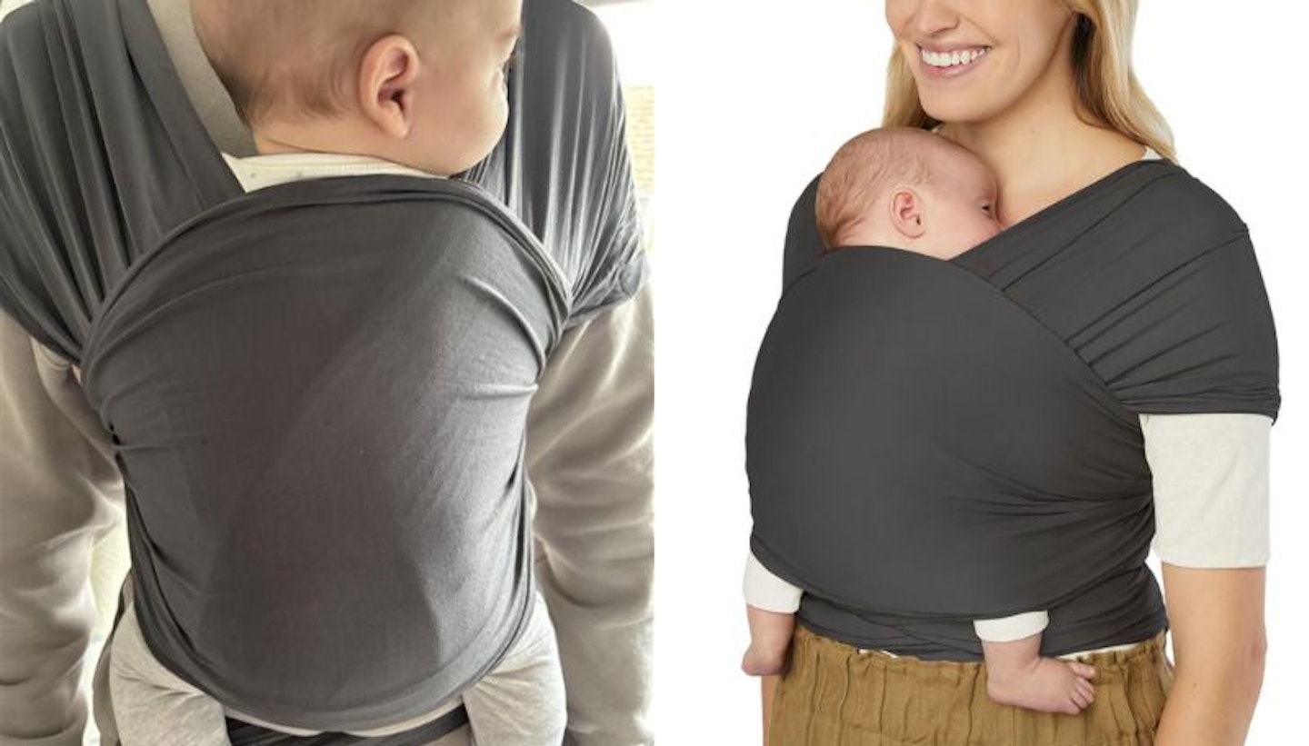 Two images of babies in the Ergobaby Aura Wrap