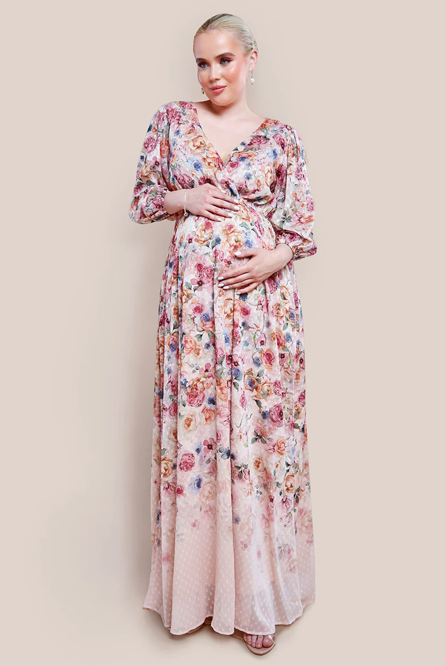 GODDIVA Maternity Ombre Floral Printed Wrap Maxi Dress