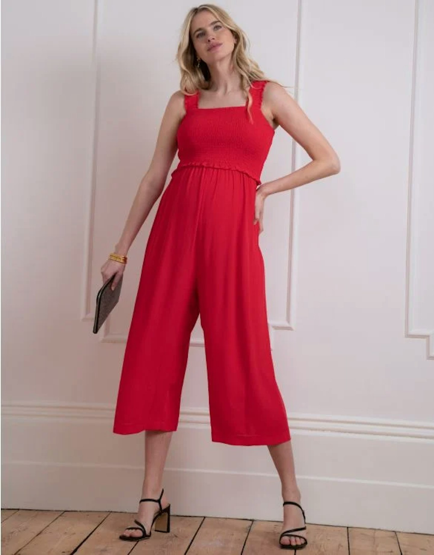 Seraphine Wide Leg Cropped Red Maternity & Nursing Jumpsuit