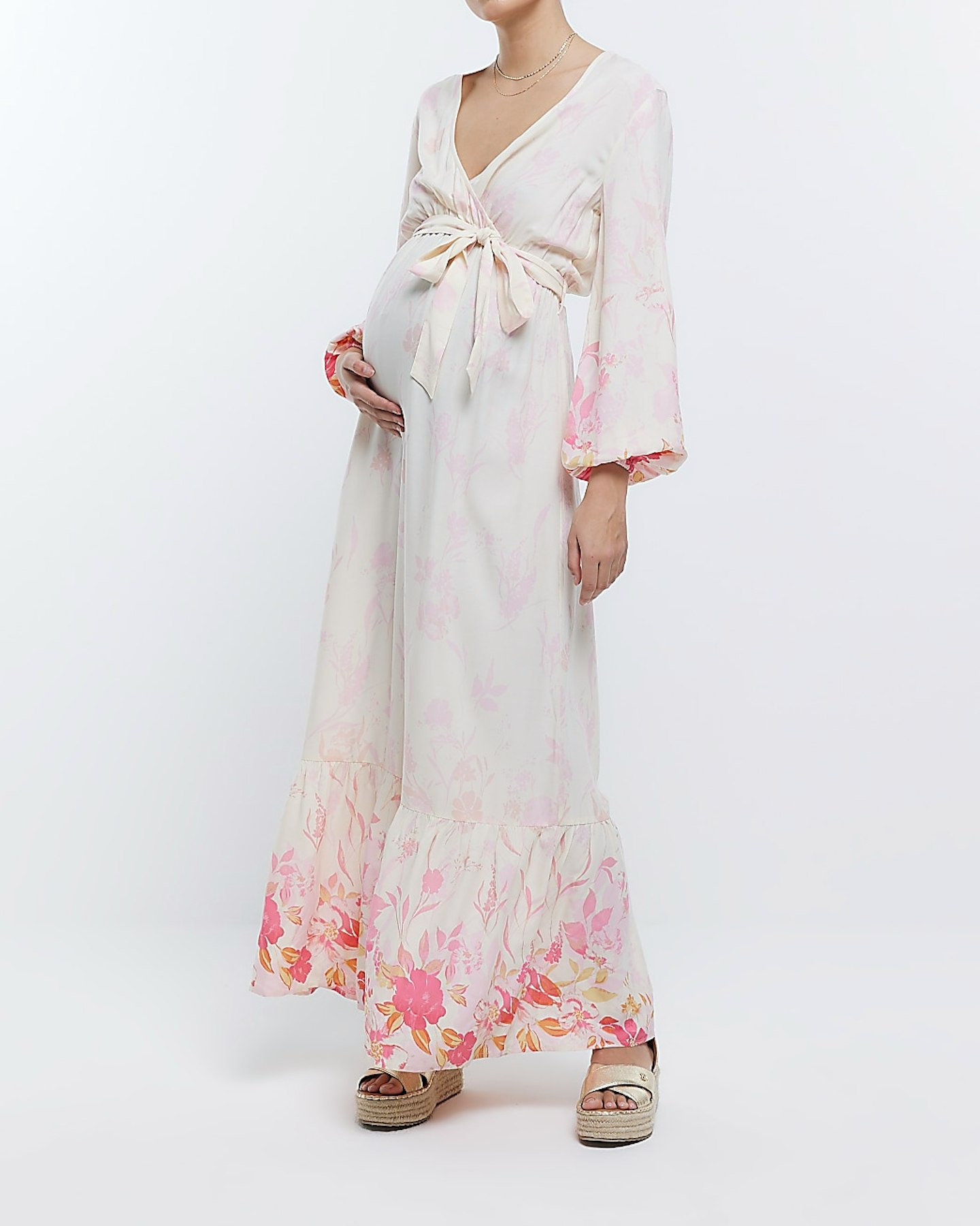 River Island Maternity Pink Front Wrap Floral Maxi Dress