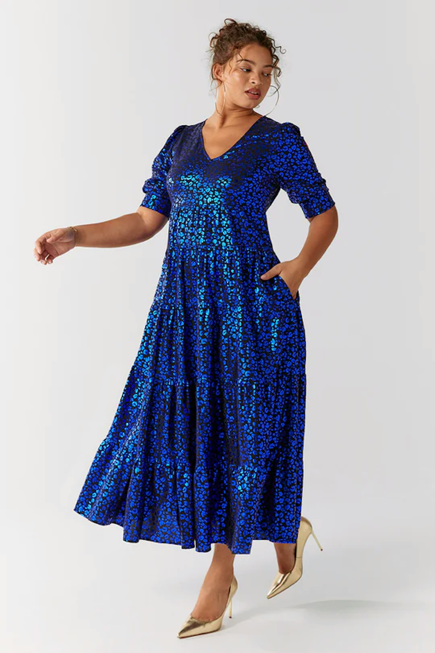 Scamp & Dude Black with Blue Foil Leopard Maxi Dress