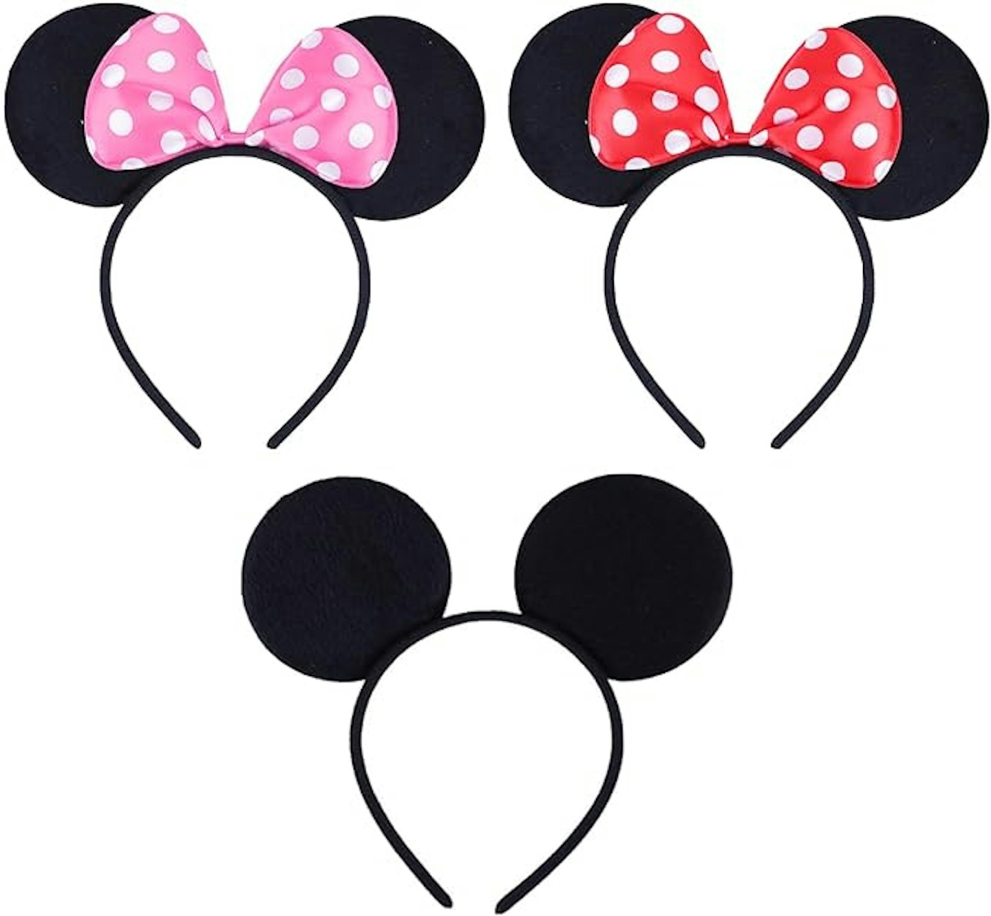 3 Pcs Mickey Mouse Ears, Black Mickey Mouse Ears and Minnie Mouse Ears