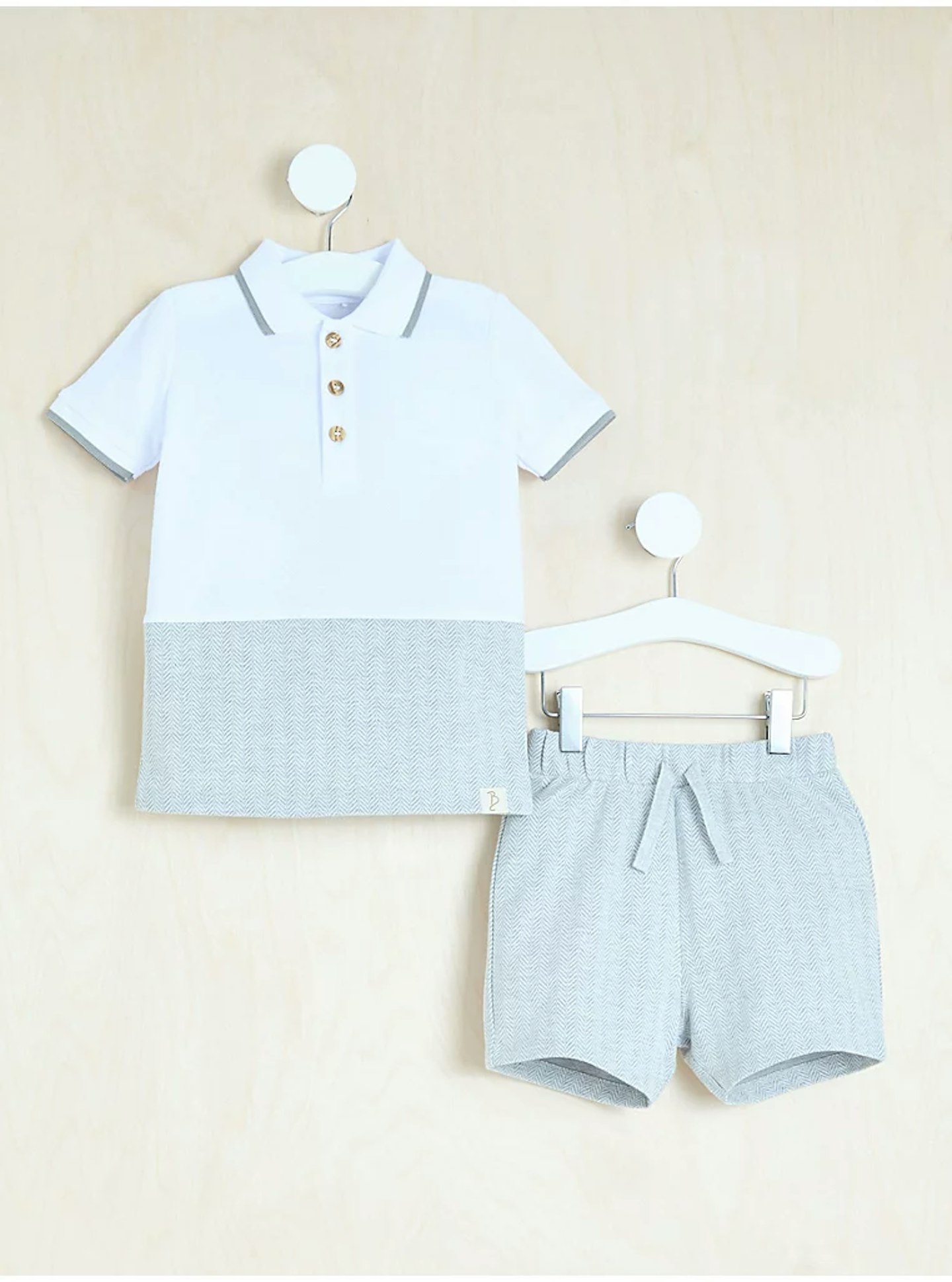 Billie Faiers Grey Herringbone Polo Top and Shorts Outfit