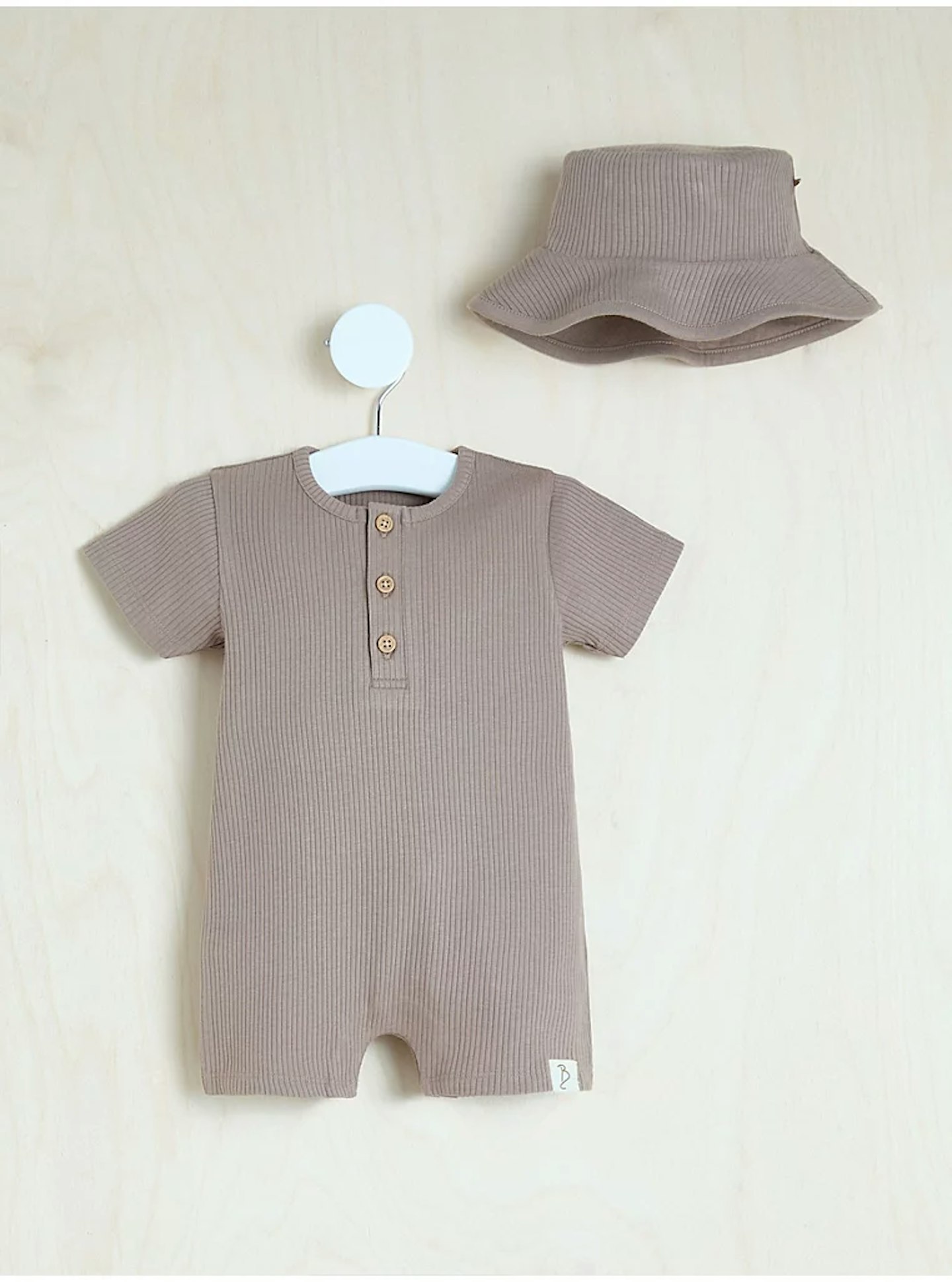 Billie Faiers Mocha Ribbed Romper and Hat Outfit