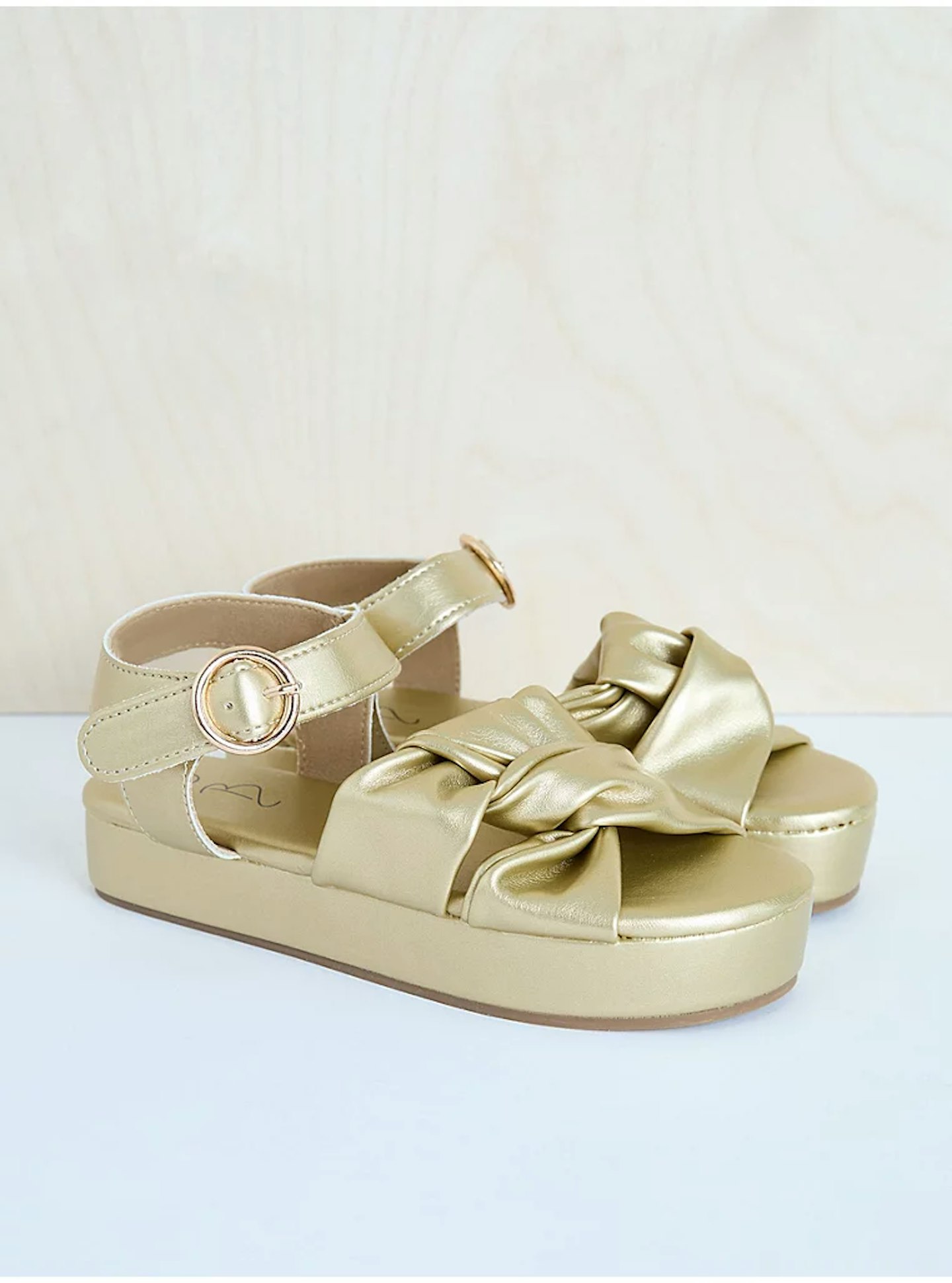 Billie Faiers Gold Twist Front Flatform Sandals