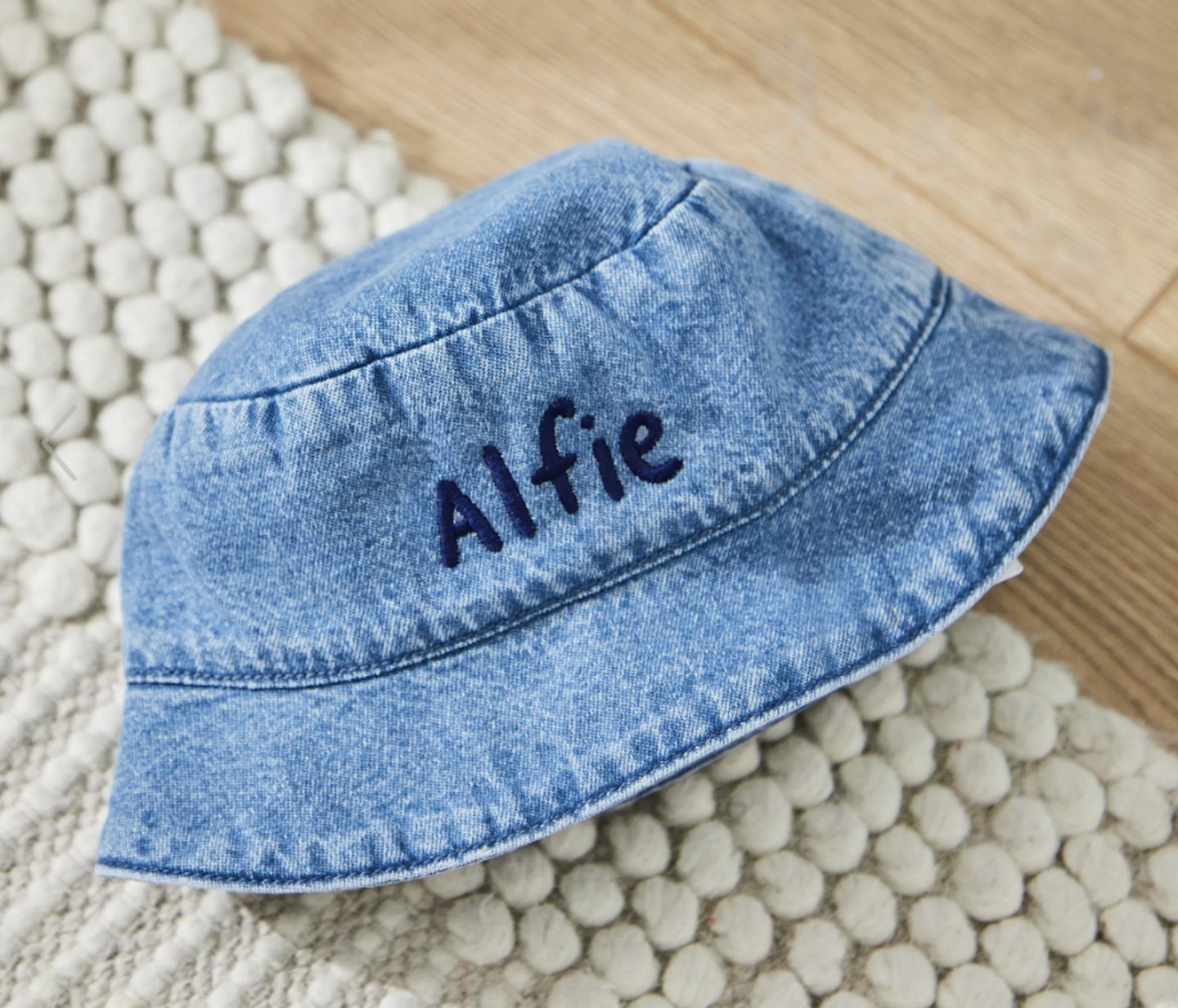 Personalised Blue Lettering Denim Bucket Hat