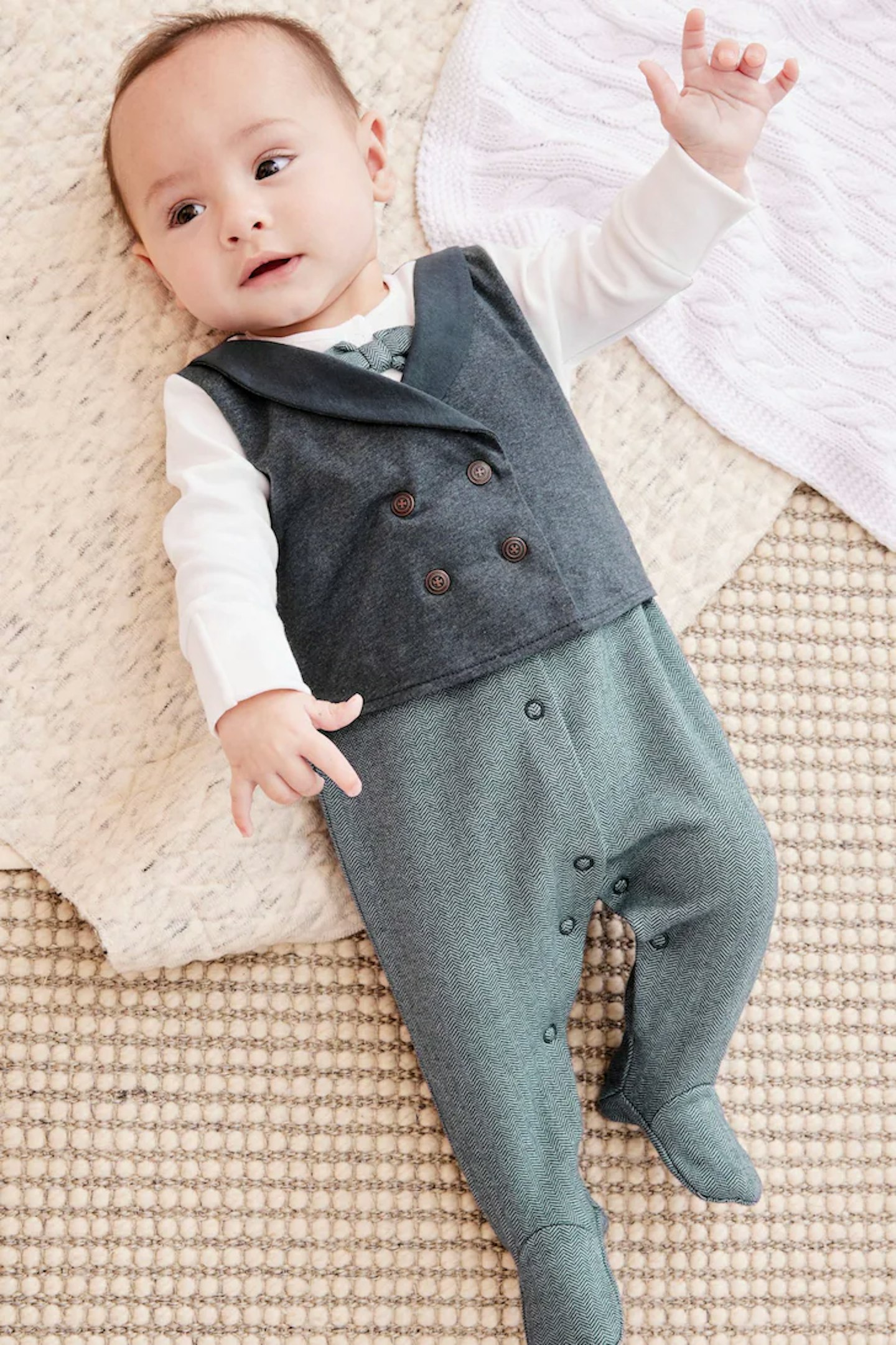 Navy Blue Smart Baby Waistcoat Sleepsuit 