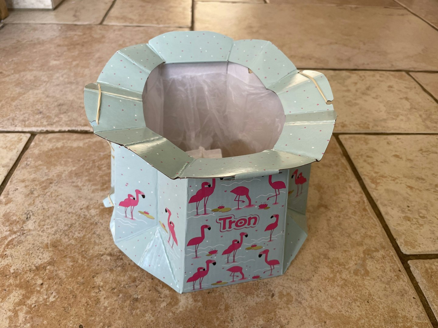 Hippychick Tron Travel Potty with flamingo print unfolded