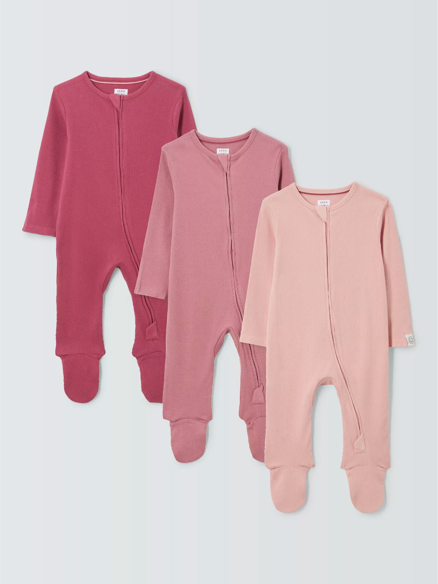 Baby Cotton Two Way Zip Ribbed Cotton Sleepsuit, Pack of 3
