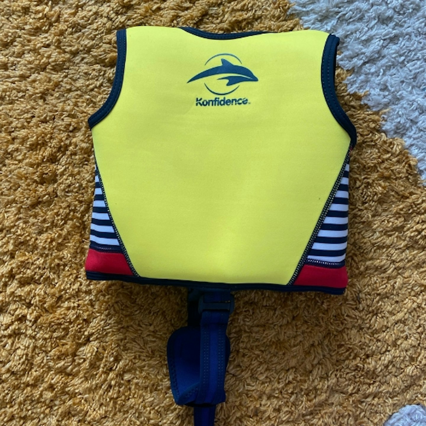 Konfidence Swim Jacket showing the bright yellow back and blue logo