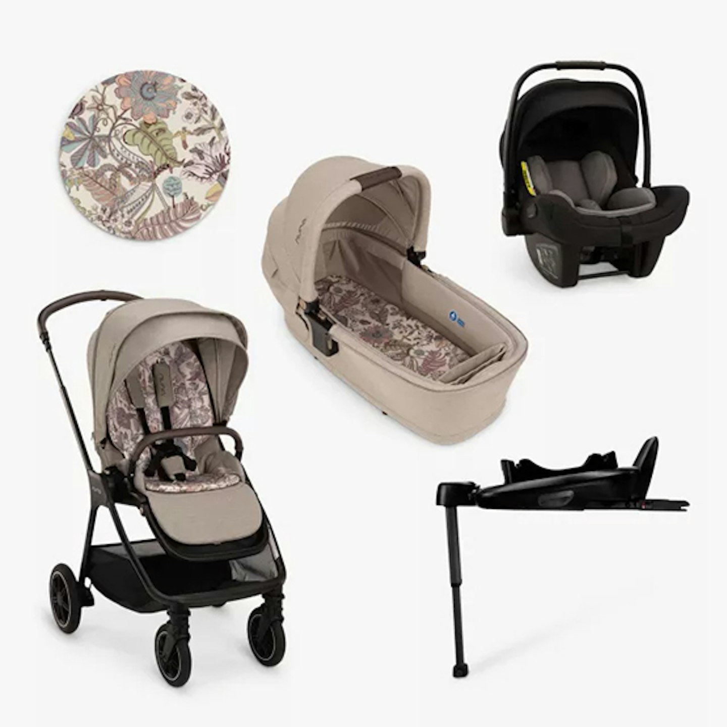 Nuna x Liberty Fantasy Land Collection Triv Next Generation Pushchair, LYTL Carrycot and Pipa Next Car Seat and Base Next Bundle