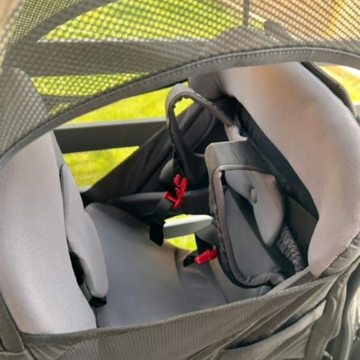 inside view of the Osprey Poco LT Child Carrier, showing where the child would sit